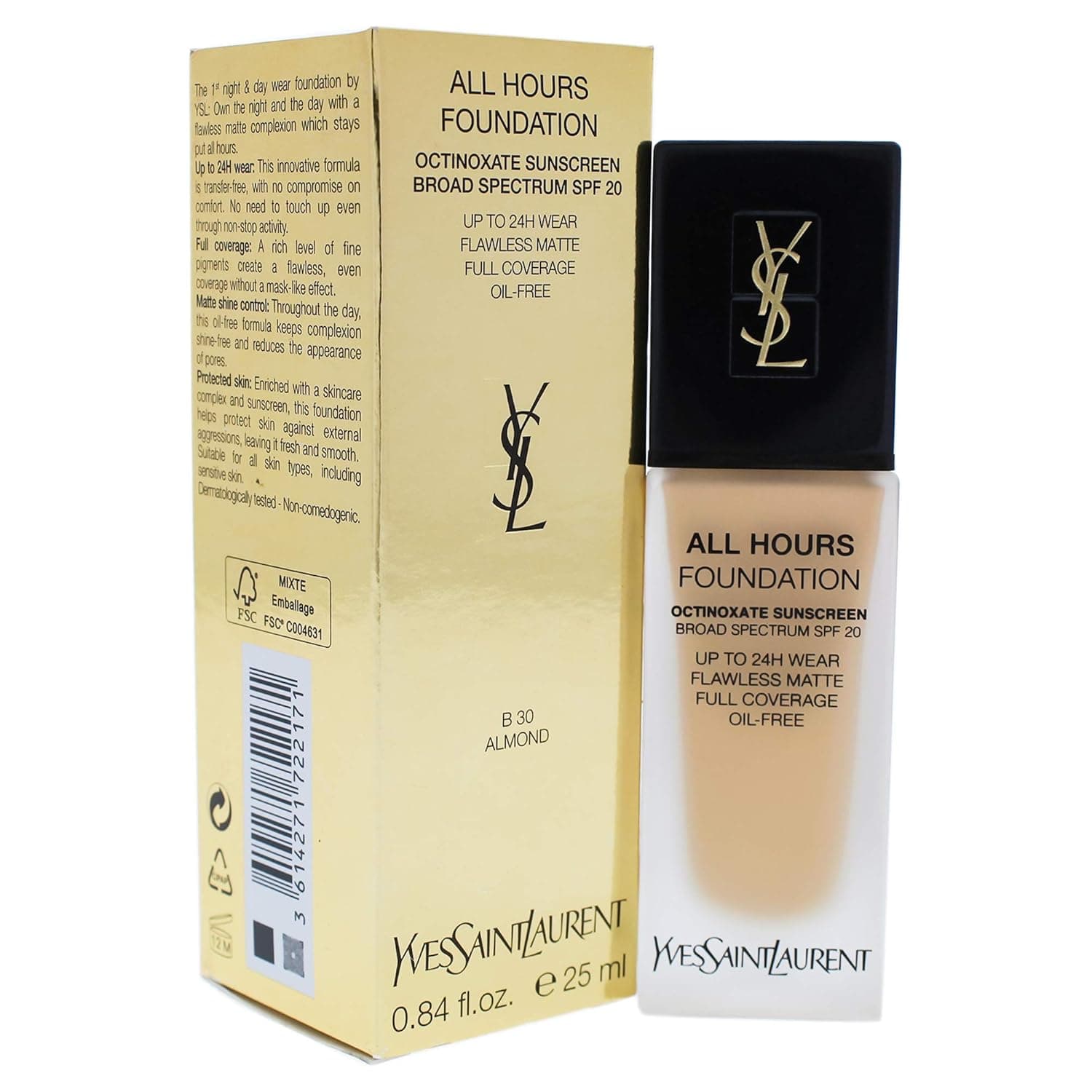 Yves Saint Laurent All Hours Foundation Spf 20, B30 Almond, 0.84 Ounce