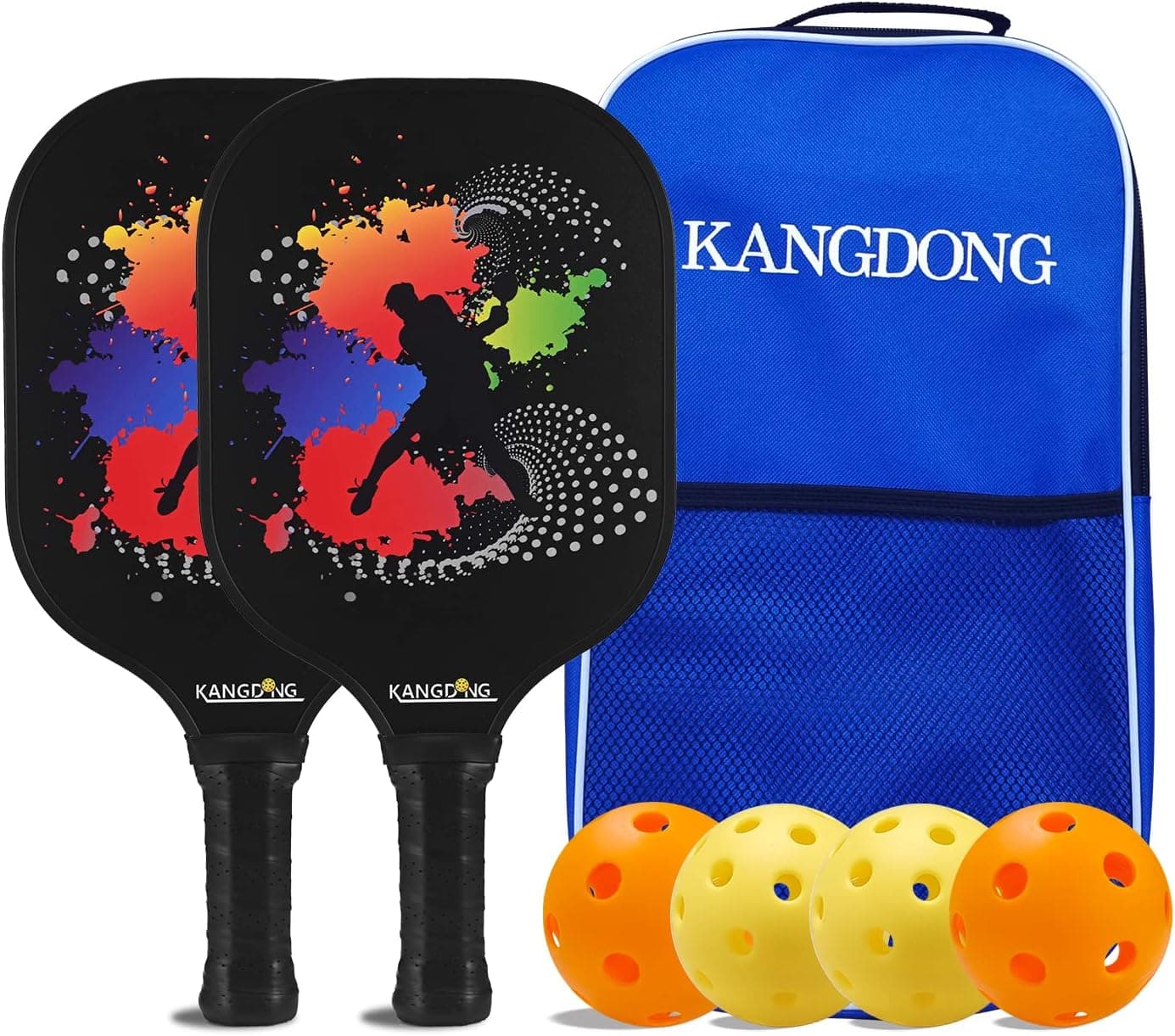 KANGDONG Pickleball Paddles, USAPA Graphite Pickleballs Paddle Set of 2 Pickleball Racquet with 4 Outdoor Indoor Pickleballs and 1 Pickleball Bag