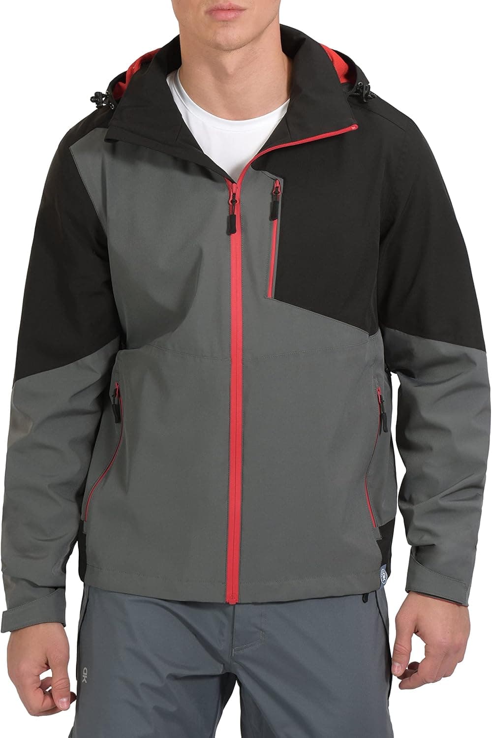Little Donkey Andy Men's Waterproof Rain Jacket Breathable Stretch Windbreaker Outdoor Rain Coat & Detachable Hood Grey/Black XL