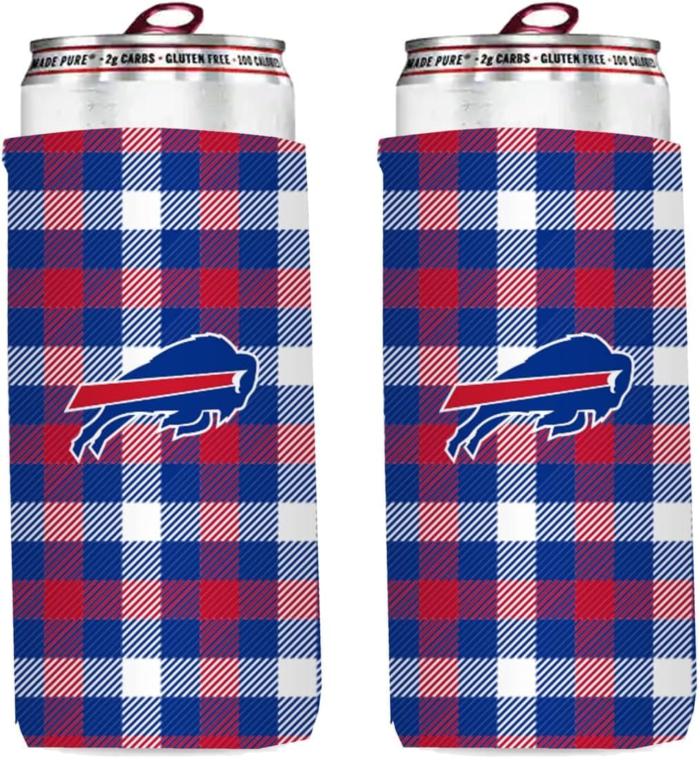 Football 12oz 2-Pack Slim Skinny Can Holder Insulator Beverage Huggie Cooler Coozies (Buffalo Blue (Bills))