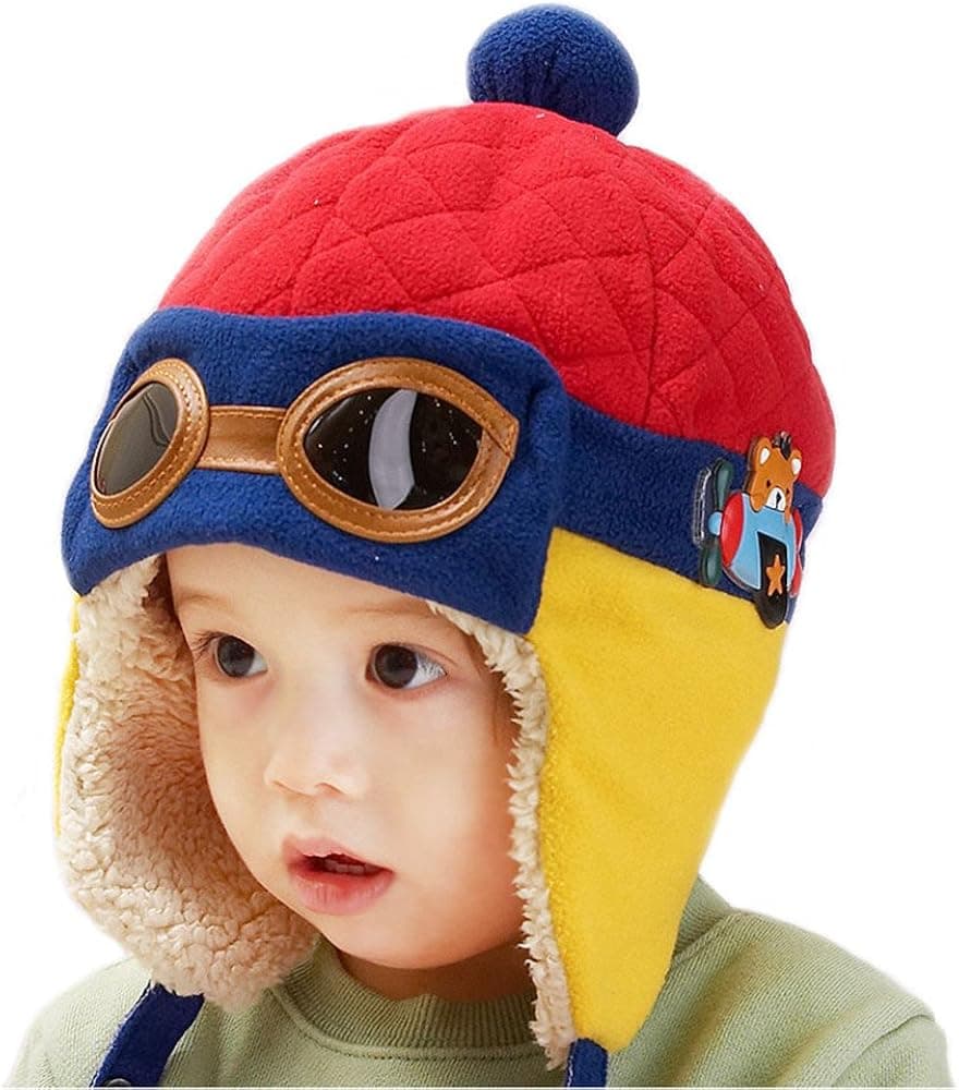 Happy Will Pilot Aviator Fleece Warm Wool Hat Cap with Earmuffs for Kids with Stylus (red)