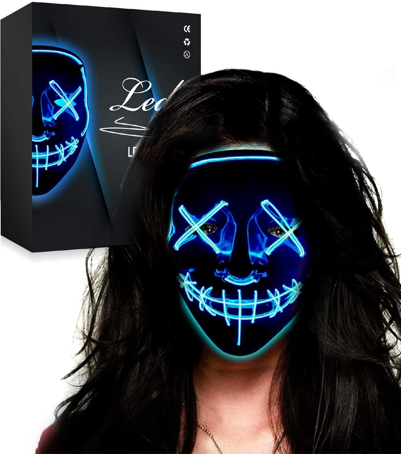 CHAOYU Halloween Mask LED Light up Mask Cosplay Costume Party for Men Women Kids Blue