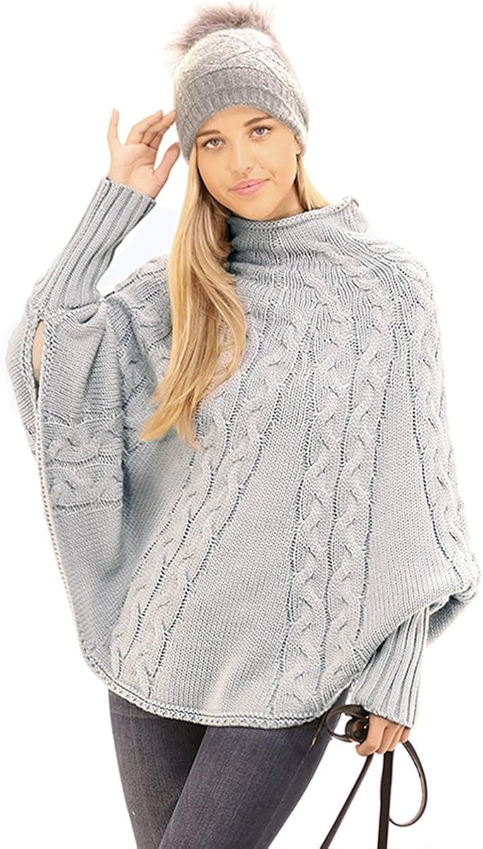 Preppy Doll Women's Casual Cape Style Knit Pullover Sweater Asymmetrical Batwing Poncho Top