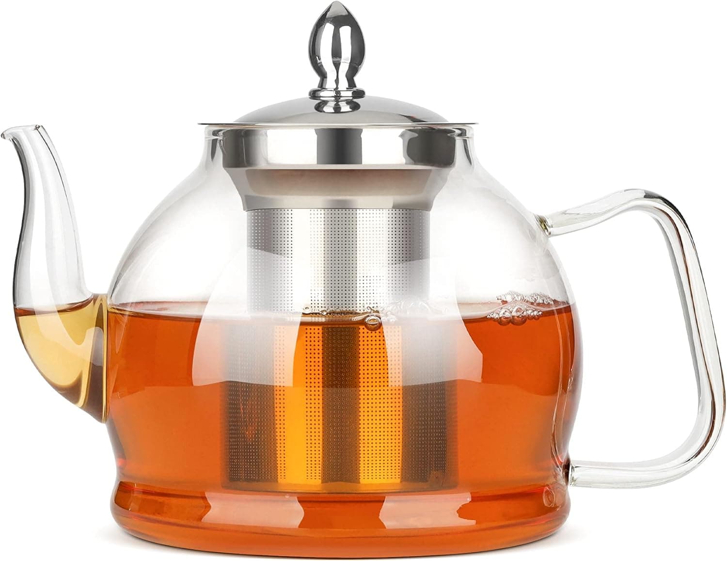 ComSaf 40OZ Glass Teapot with Removable Infuser, Stovetop Safe Tea Pot with Stainless Steel Strainer & Lid, Borosilicate Glass Tea Maker with Filter for Blooming and Loose Leaf, Clear