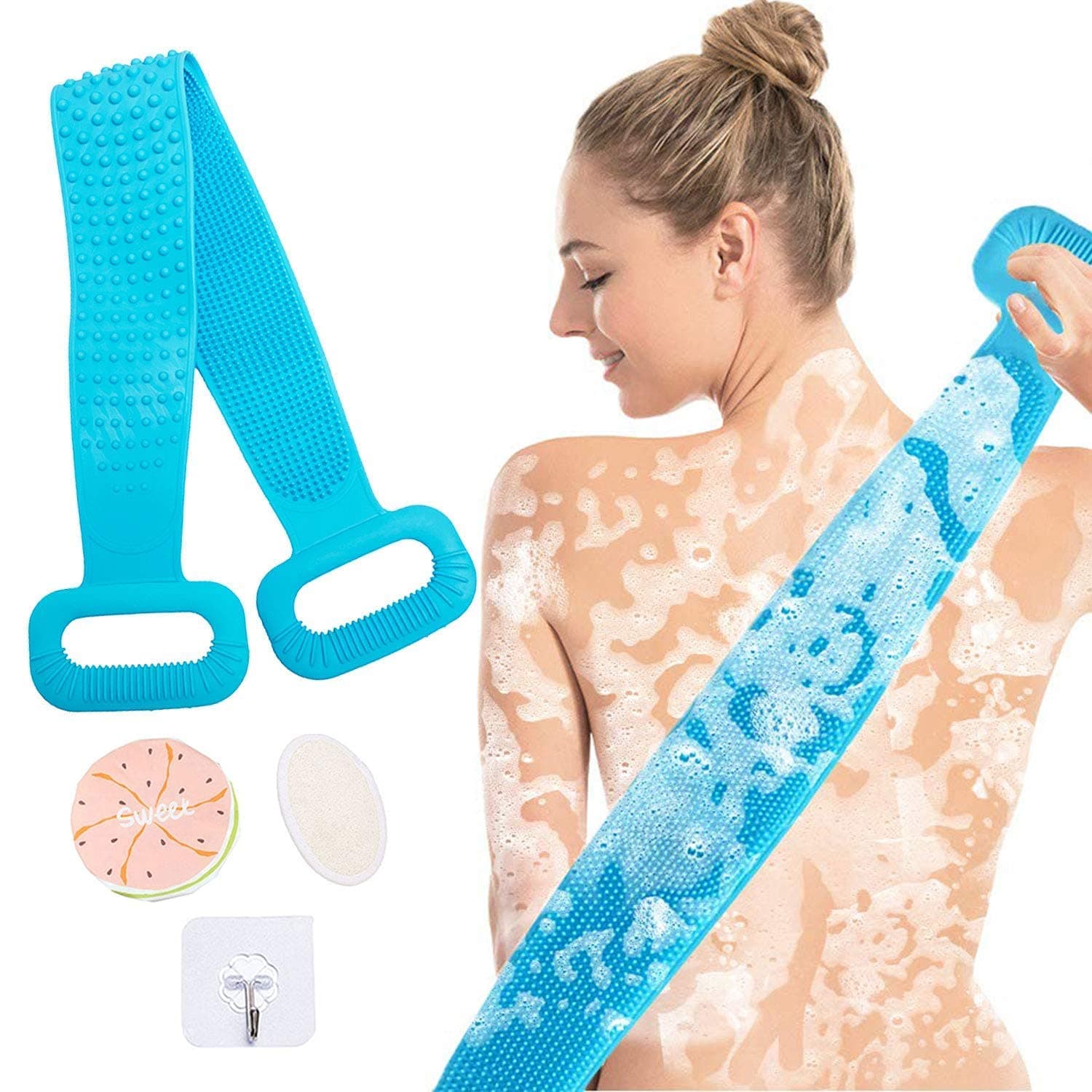 Poemyoued 76CM/29.9Inch, Back Scrubber, back scrubber for shower, silicone body scrubber back washer for shower, Silicone Bath Body Brush, Back Scrubber for Shower for Men & Women Exfoliating