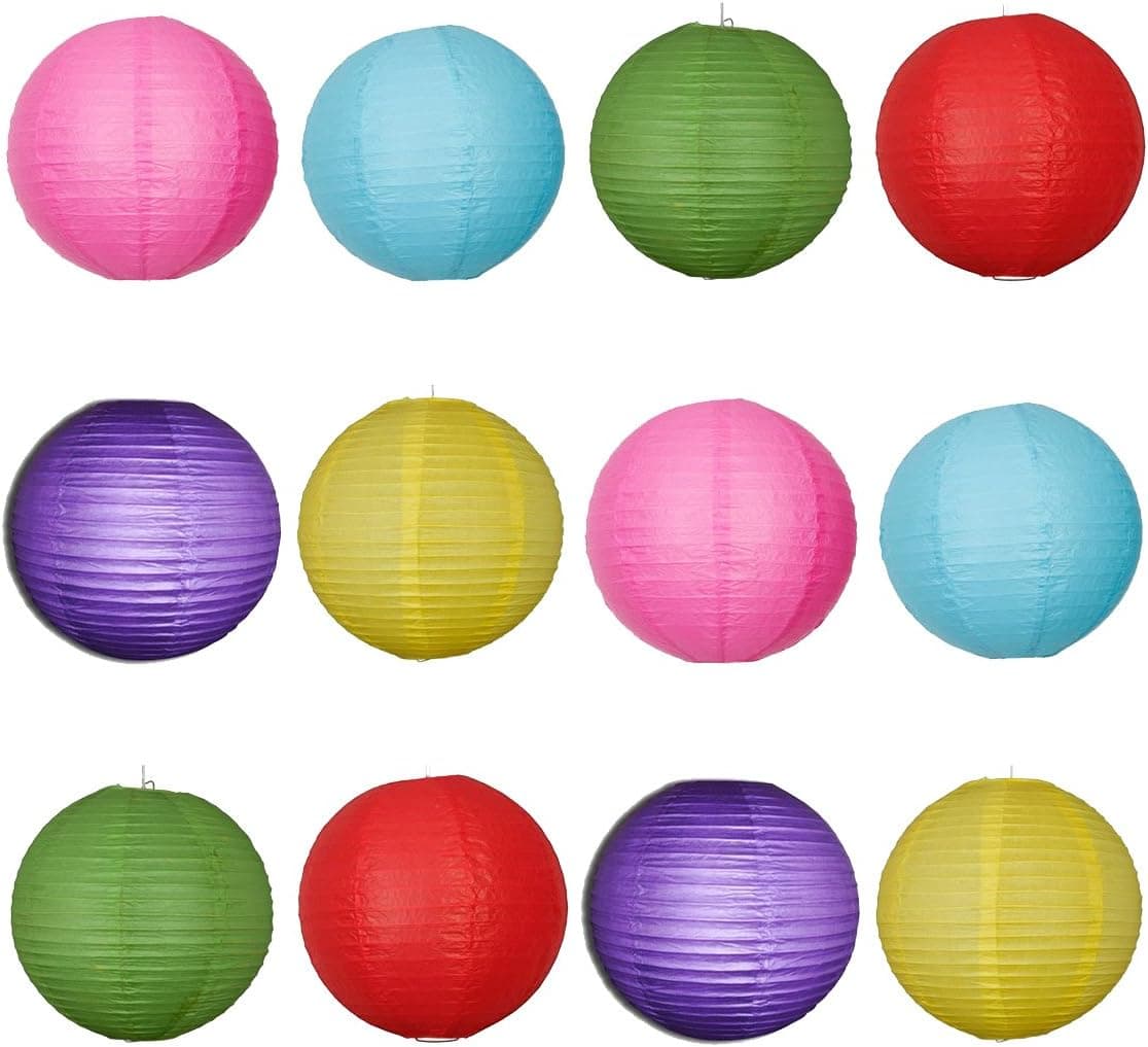 OULII Paper Lanterns Wedding Decorations Party Supplies,12-inch,Round,12-Pack, Assorted Colors