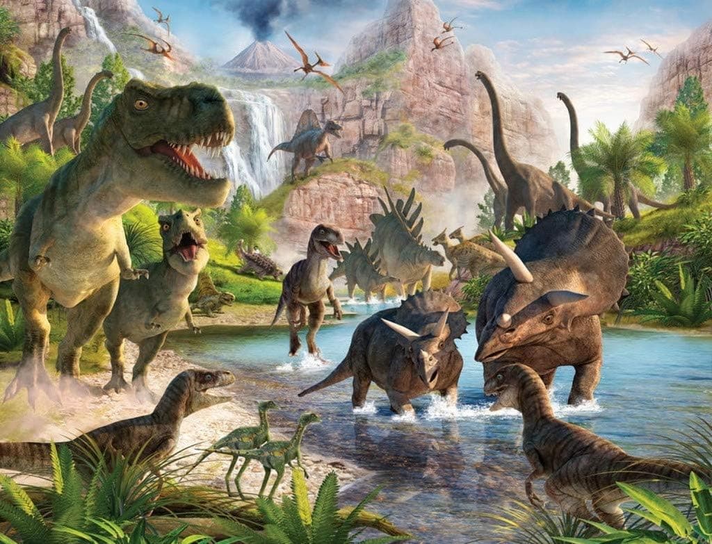 XLJ - Dinosaur Group 100 Piece Jigsaw Puzzles Dinosaur Puzzle Games Toys (11" L x 9" W)