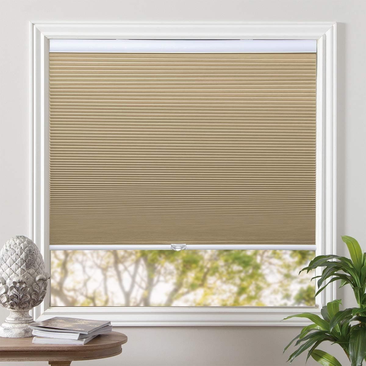 Grandekor Blackout Window Blinds and Shdes Cordless Cellular Shades, Pale Beige-White, 34x36 inch