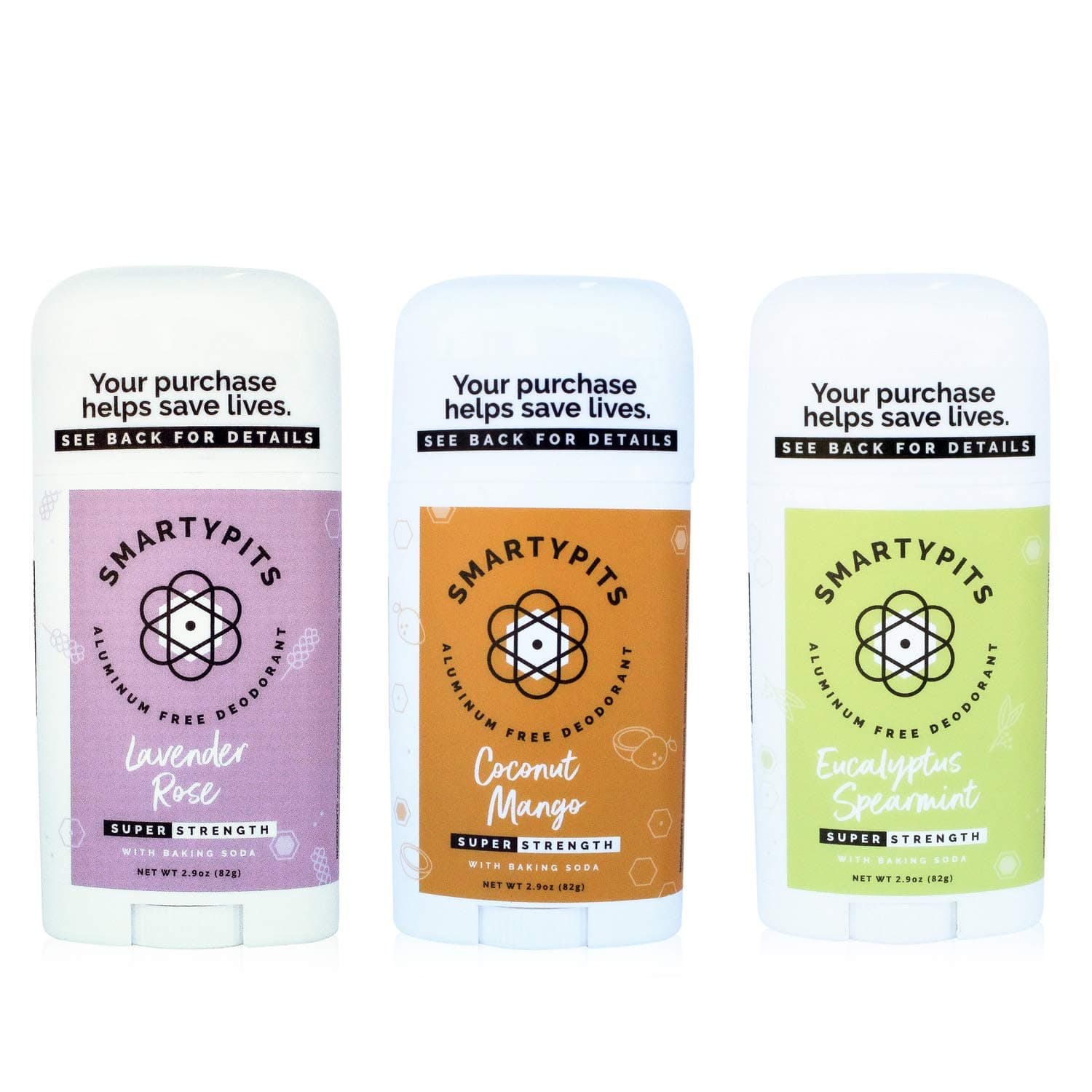3 Pack Natural/Aluminum-Free Deodorant (with baking soda) Paraben Free, Phthalate Free, PROPYLENE GLYCOL FREE, Not Tested on Animals | 2.9oz (Coconut Mango, Lavender Rose, Eucalyptus Spearmint)