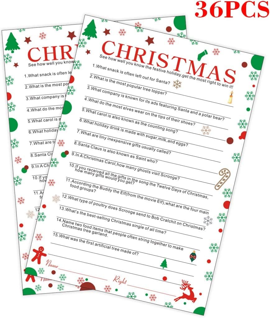 Christmas Party Trivia Game Cards- Xmas Holiday Party Activity School Class Supplies