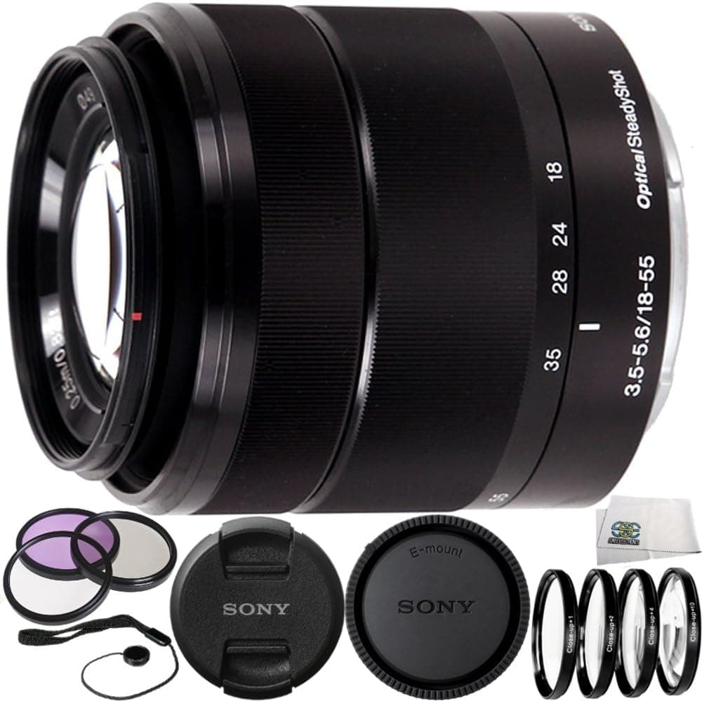 E-Mount SEL 1855 18-55mm f/3.5-5.6 Zoom Lens for Alpha NEX Cameras (Black) International Version (No Warranty) (White Box) Includes Manufacturer Accessories + 12PC Accessory Kit