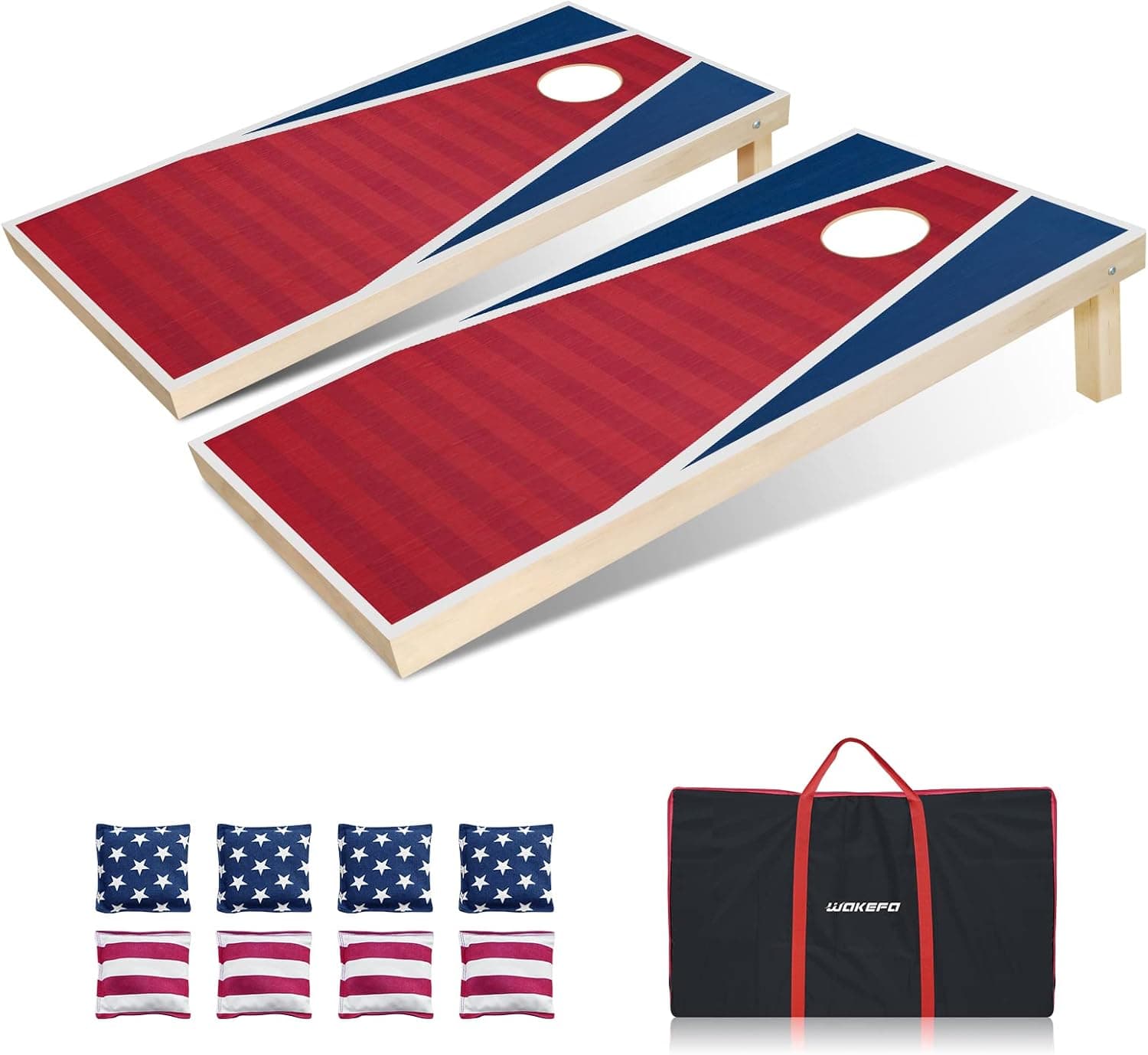 Corn Holes Outdoor Game Set: 4'x 2'/ 3'x 2' Solid Wood Cornhole Set w/ 2 Wooden Cornhole Boards, 8 Corn Hole Game Toss Bags and Carrying Case, Cornhole Game for Adults/ Family in Yard Beach Camping