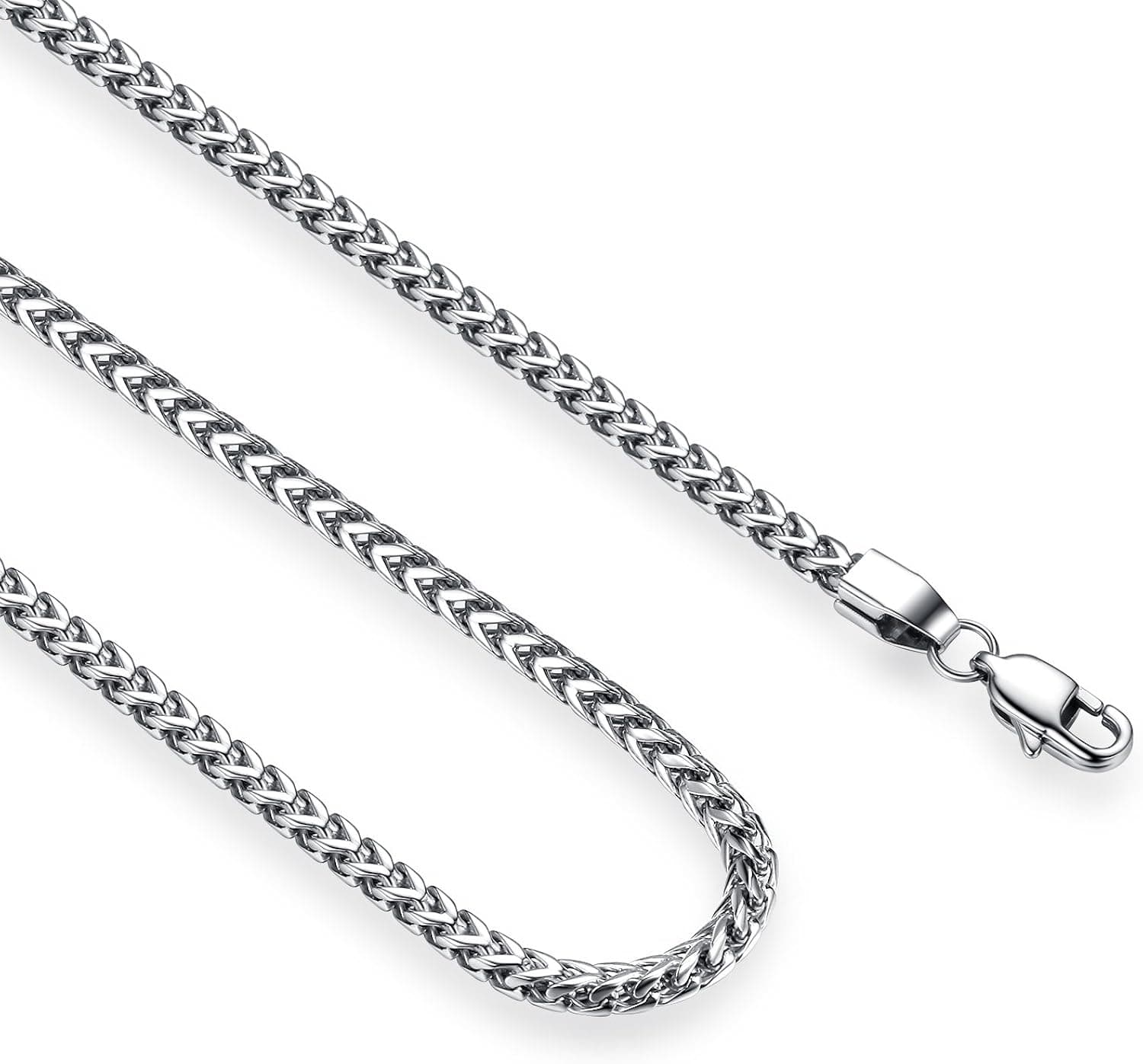 Reve Jewelry 3mm Stainless Steel Franco Chain Necklace for Men and Women, 20-30 Inches
