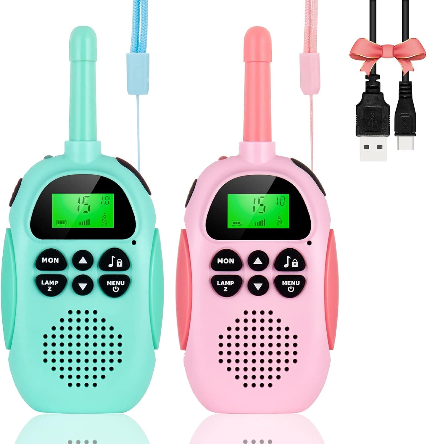 Walkie Talkies for Kids Rechargeable - Kids Christmas Birthday Toy Gift with Backlit LCD Flashlight, 3 Miles Range for Outside, Camping, Hiking (1 Light Blue and 1 Pink, 2 Pack)