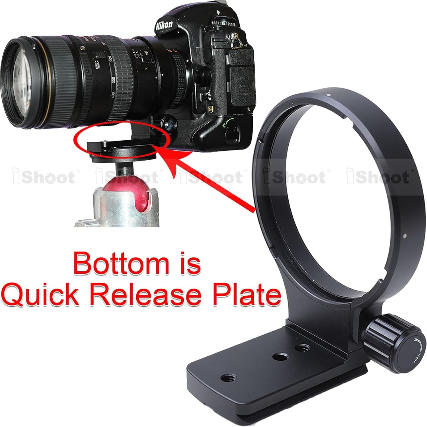CNC Precisely Machined Lens Support Collar Tripod Mount Ring for Nikon AF 80-400mm f/4.5-5.6D ED VR and Nikon AF-S 300mm f/4D IF-ED -Bottom is Camera Quick Replease Plate Feature