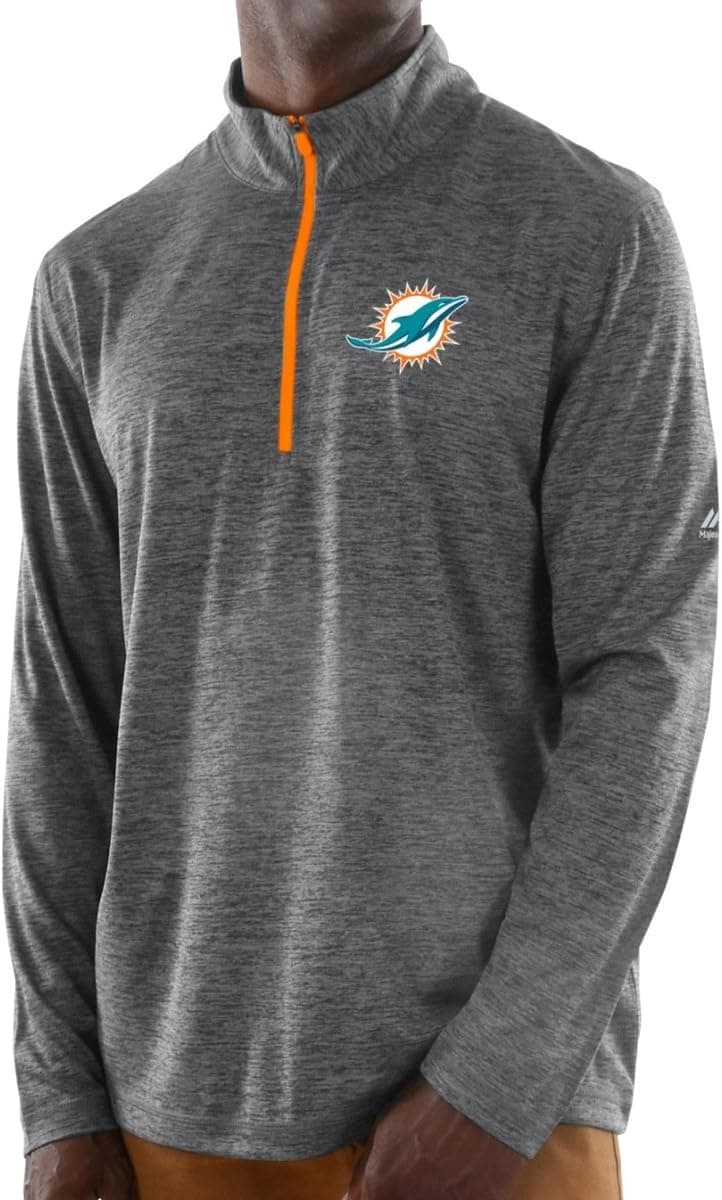 Majestic Miami Dolphins NFL Play to Win 1/2 Zip Mock Neck Pullover Shirt