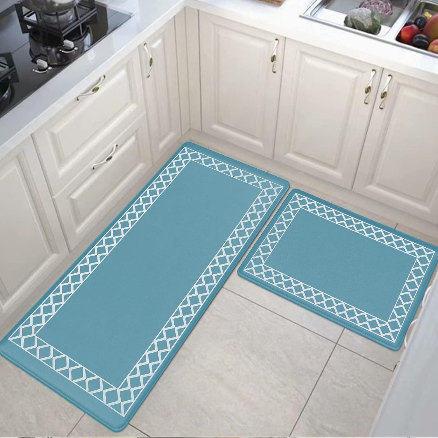 Kitchen Mats for Floor [2 PCS] Cushioned Anti-Fatigue Kitchen Rug, Non Slip Waterproof Kitchen Mats and Rugs PVC Ergonomic Comfort Standing Foam Mat for Kitchen, Floor, Office, Sink, Laundry