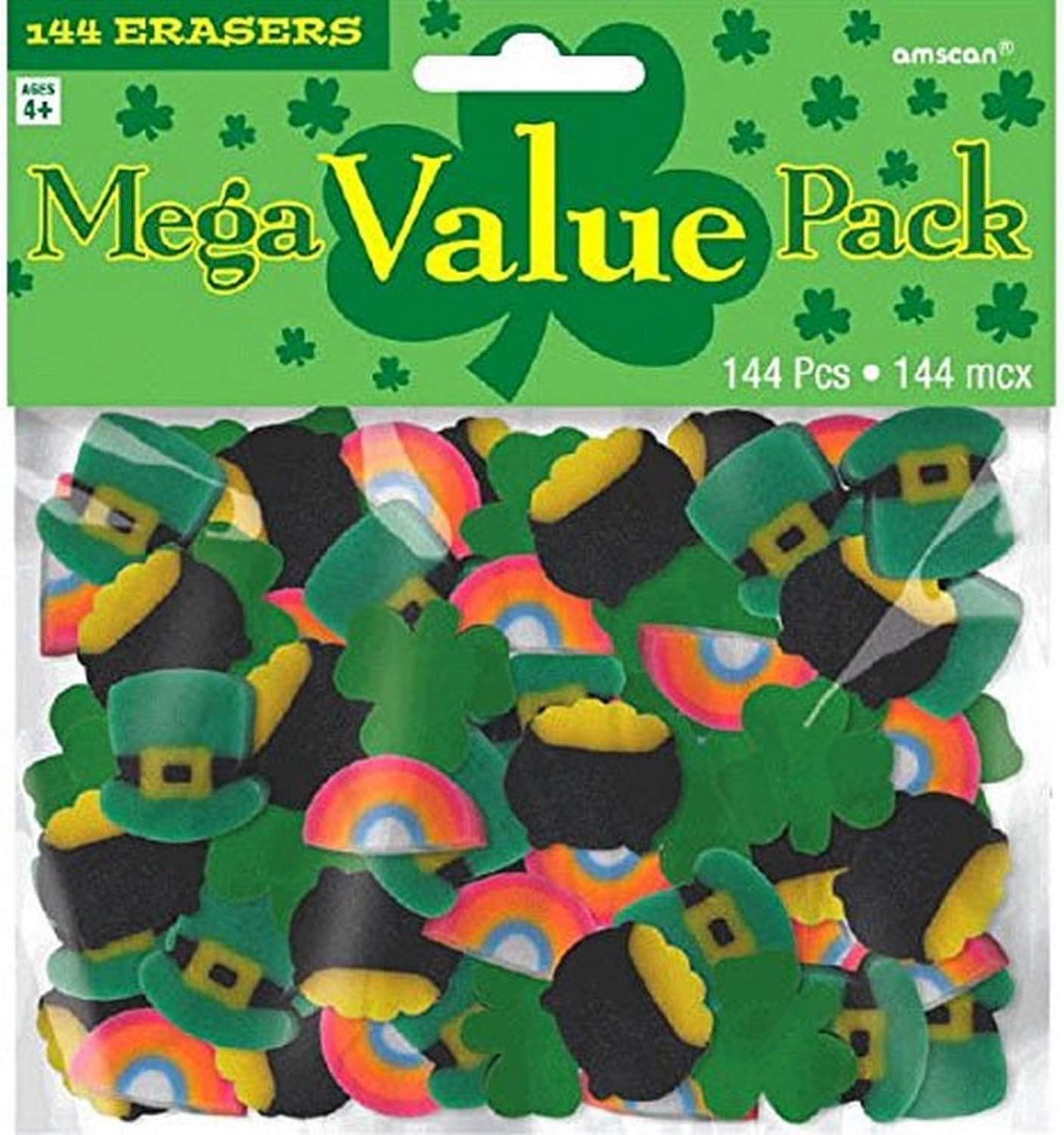 St. Patrick's Day Mini Rubber Erasers, 5 3/4" x 6 1/4" (Pkg. Size), 144 Pc.