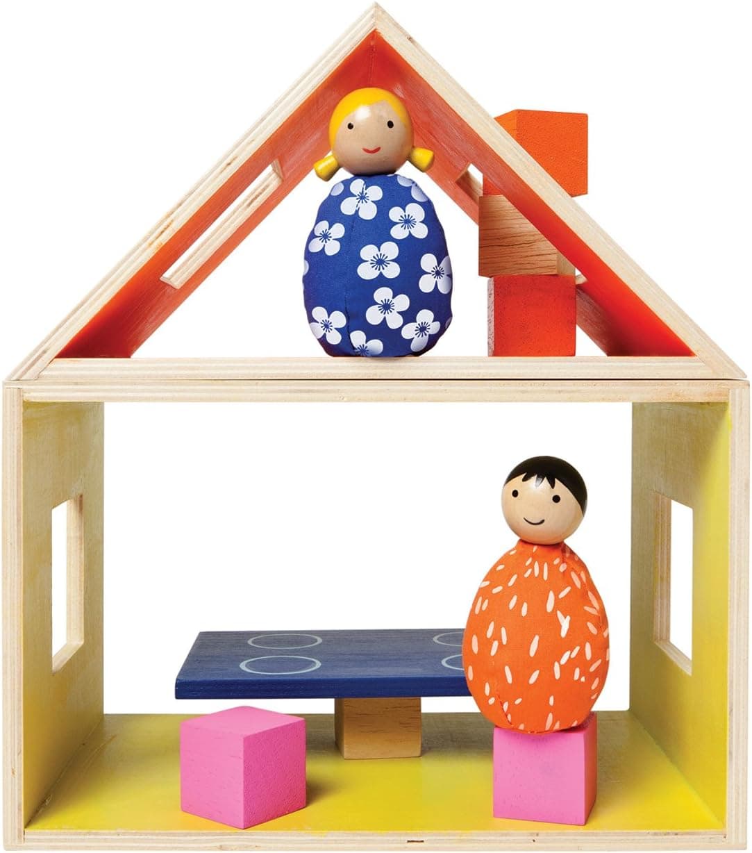 Manhattan Toy MIO Eating Place + 2 Bean Bag People Peg Dolls Imaginative Montessori Style STEM Learning Modular Wooden Building Playset for Boys and Girls 3 Years + Up