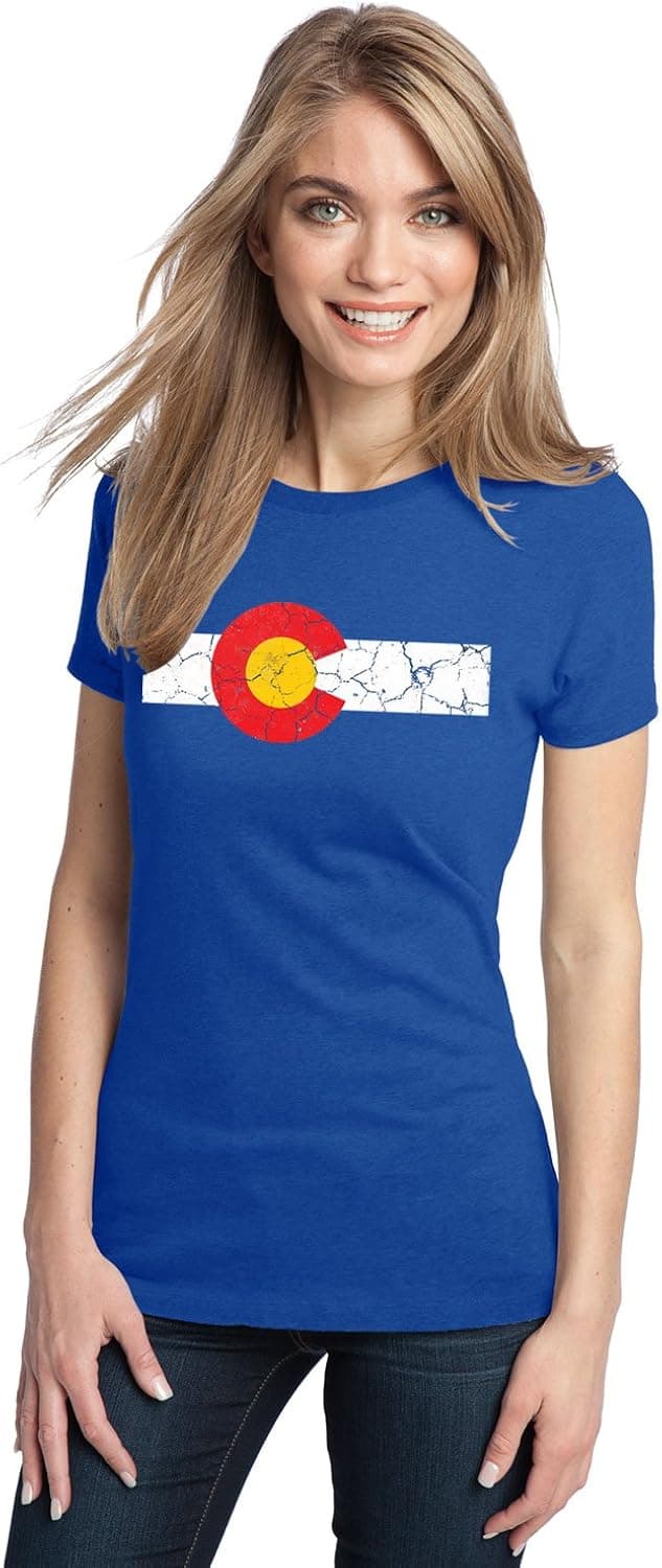 Colorado State Flag Distressed Ladies' T-Shirt/Vintage Look CO Denver Tee