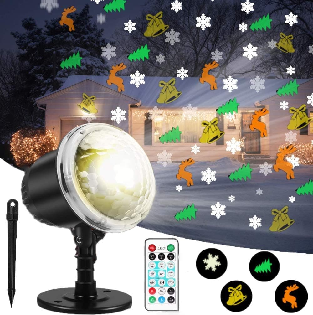 Christmas Projector Lights, Multicolor Christmas Patterns Decorative Lighting IP65 Waterproof LED Xmas Theme Indoor/Outdoor Light with Remote & Timer