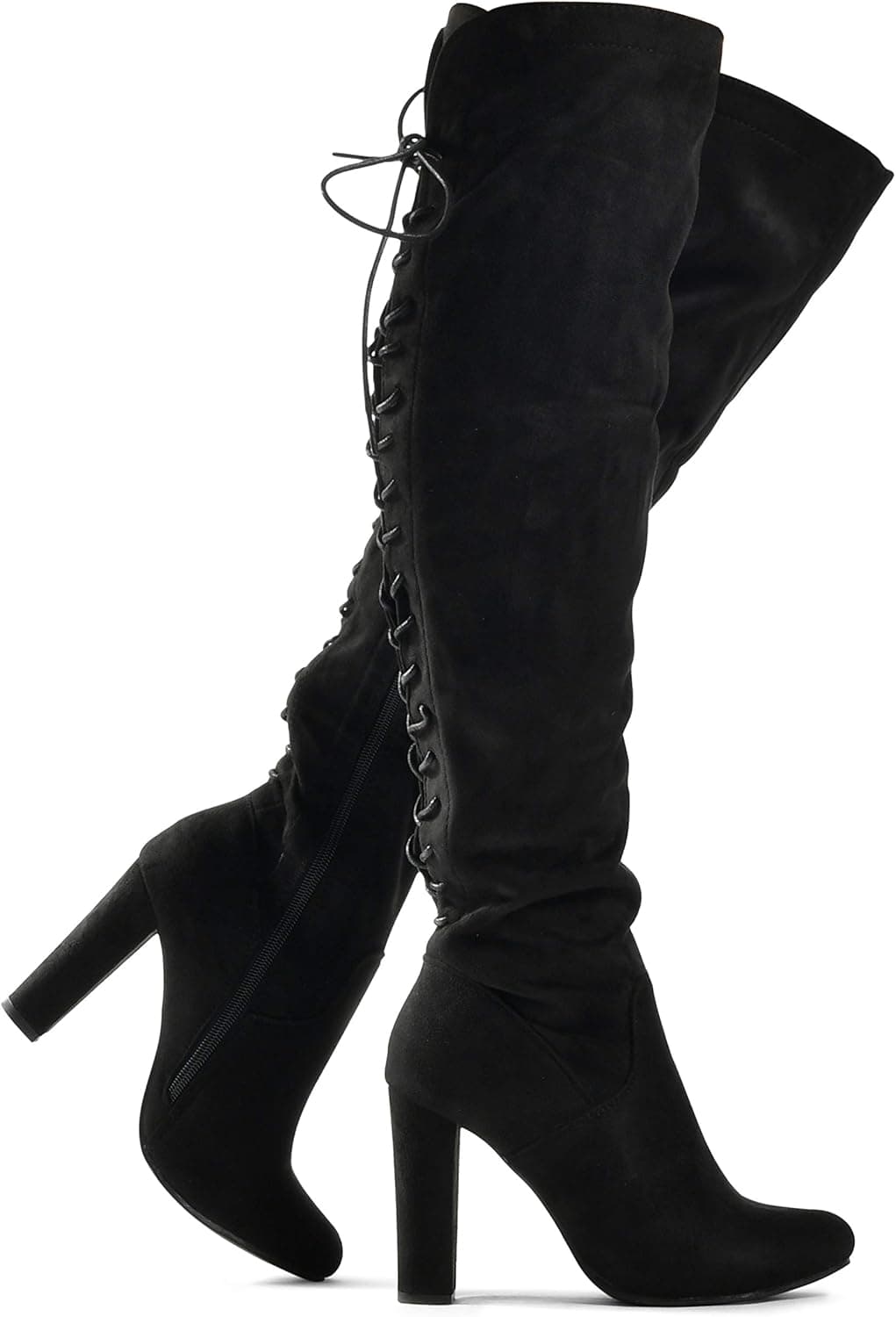 Women's Thigh High Stretch Boot - Trendy High Heel Shoe - Sexy Over The Knee Pullon Boot - Comfortable Easy Heel Black 5.5