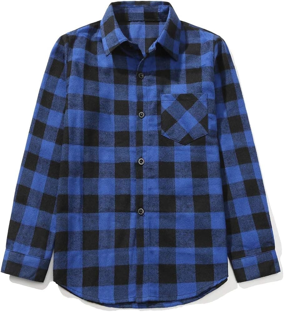 Kids Long Sleeve Boy's Girl's Plaid Flannel Button Down Shirt Blue 3T