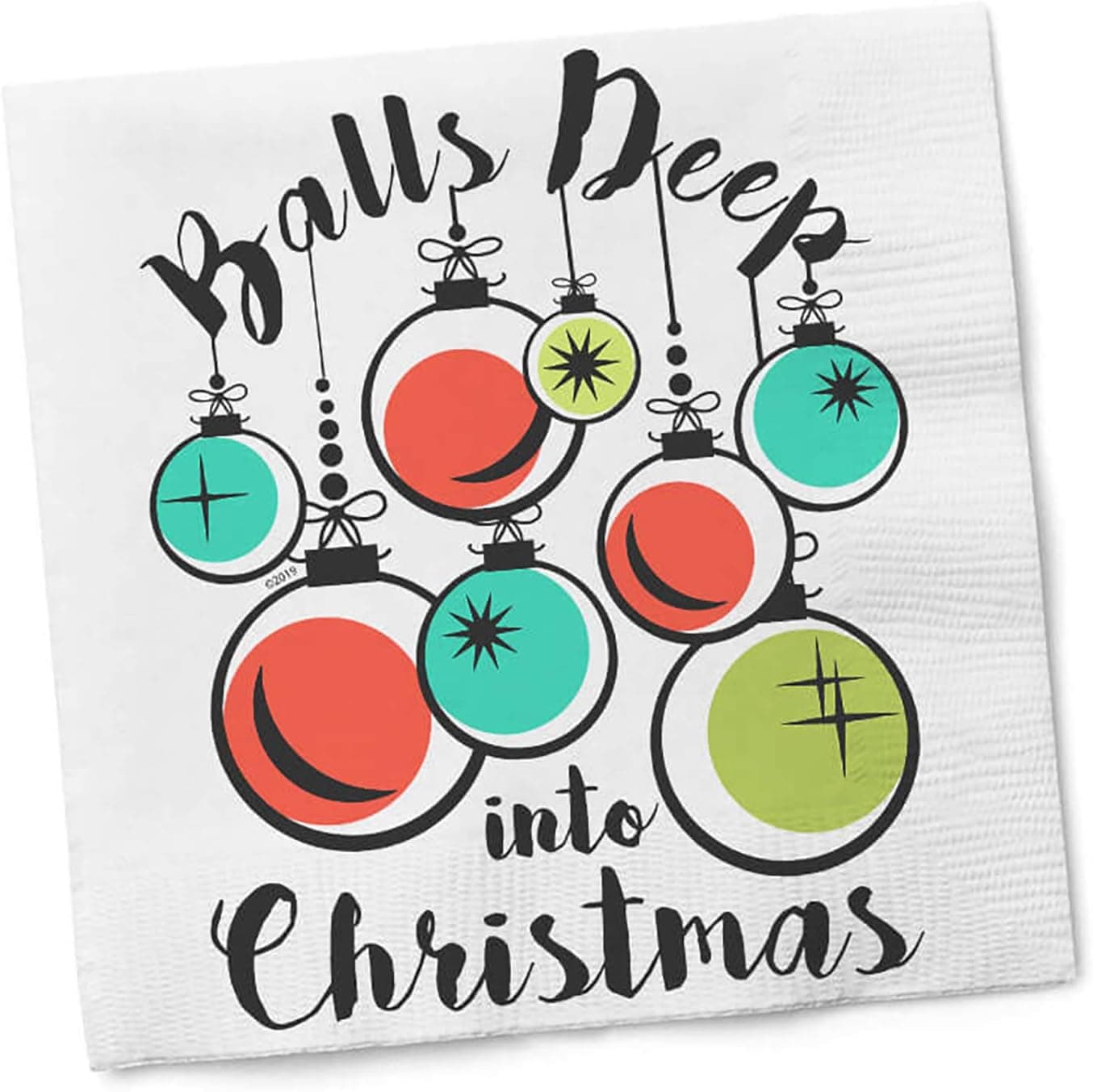 Twisted Wares - Funny Napkins - Balls Deep into Christmas - Boutique Cocktail Napkins - Perfect for Christmas Gifts, New Year Partys and Holiday Celebrations 5"X5" (20 Pack)
