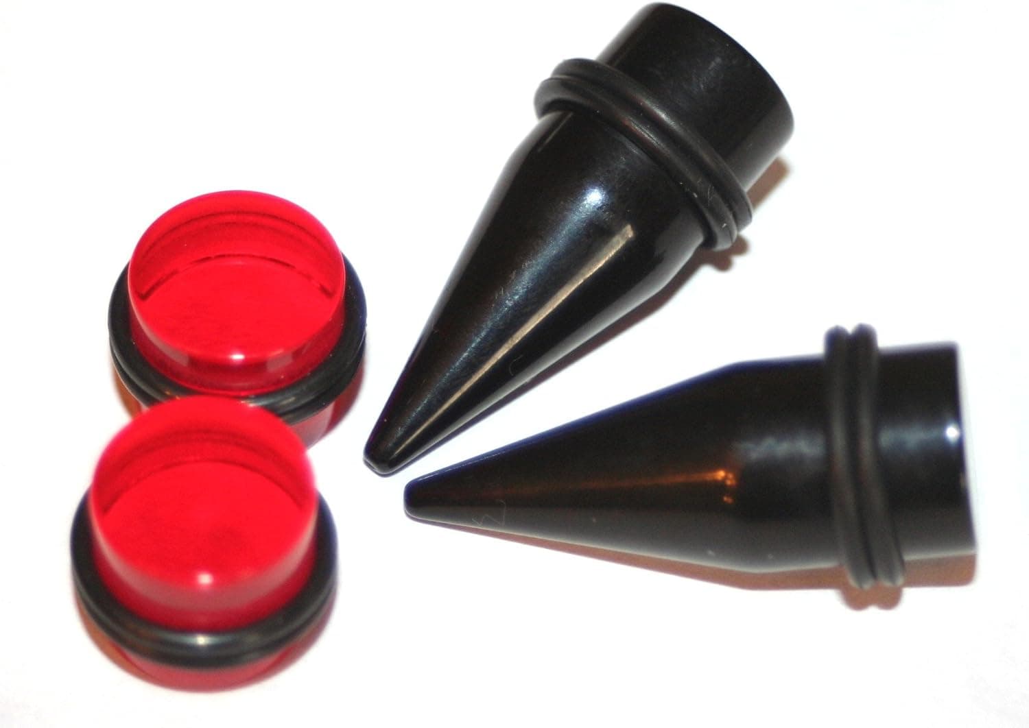 Zaya Body Jewelry Pair of Black Tapers and Red Plugs Ear Stretching Kit Gauges Gauging Plugs 1/2 9/16 5/8 3/4 7/8 1 inch
