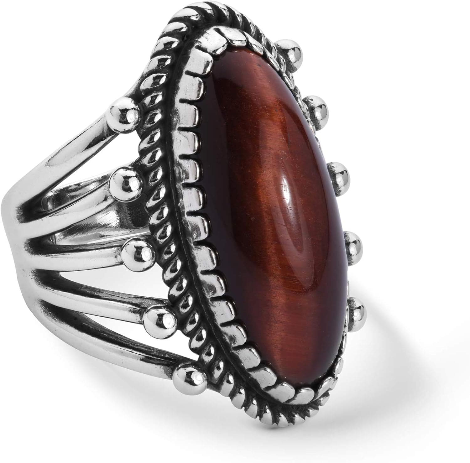 American West Sterling Silver Red Tiger's Eye Gemstone Oval Ring Size 5 to 10