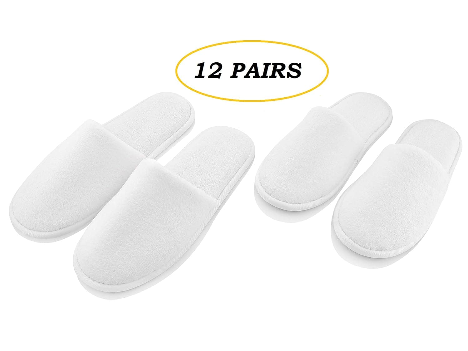 THE RESORT BOUTIQUE Spa Slippers- Closed Toe (12 Packaged Individually) Disposable Indoor House Slipper- Non-Slip Sole, Extra Soft and Cushioned Sole Padding (Large/Medium)