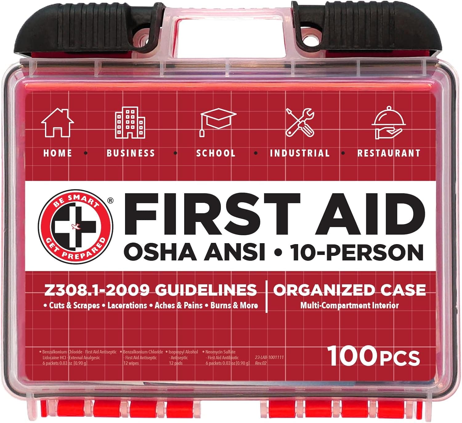 Be Smart Get Prepared 100Piece First Aid Kit, Exceeds OSHA Ansi Standards for 10 People - Office, Home, Car, School, Emergency, Survival, Camping, Hunting, & Sports