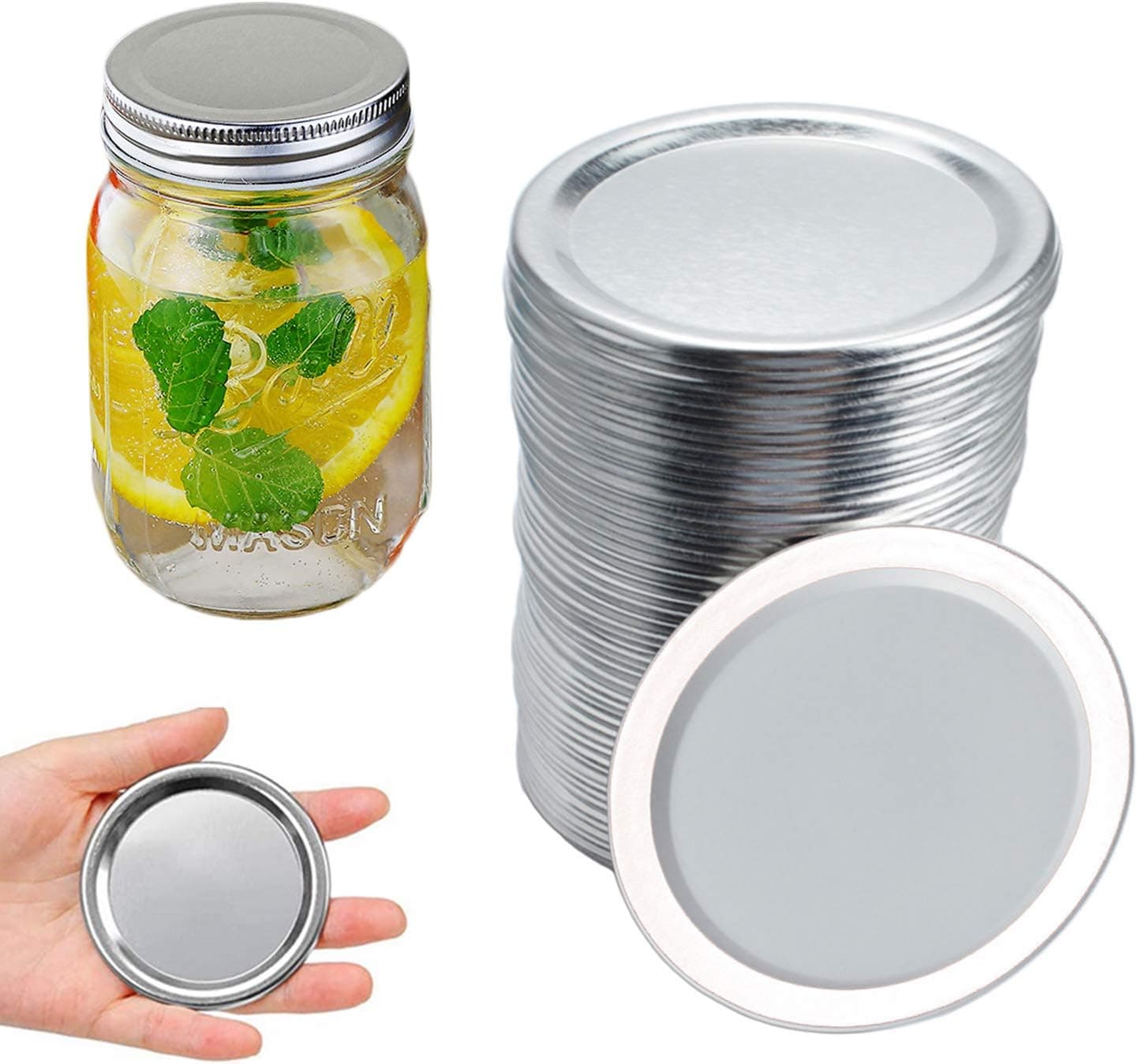 50 Pcs Canning Lids Regular Mouth Split-Type Regular Mouth Mason Jar Lids Reusable Canning Lids with Silicone Seals Rings, Metal Canning Jar Lids Regular Mouth (White)