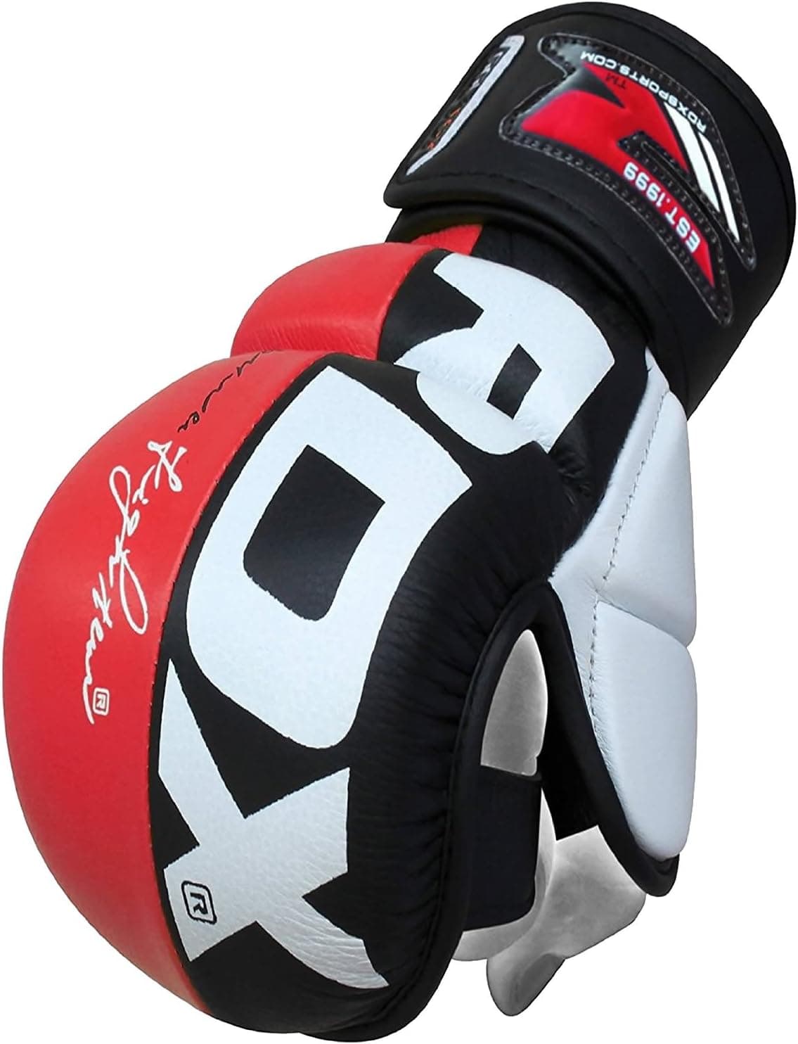 Authentic RDX Leather MMA Grappling Gloves Fight Boxing Muay Thai Punch Bag Mitts Red