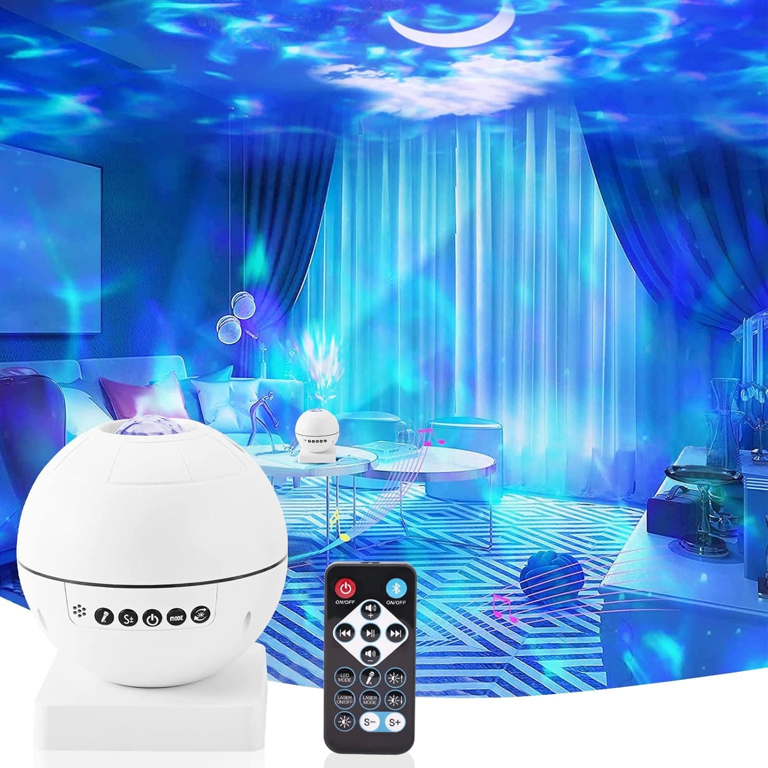 Bluetooth Speaker Star Night Light Projector for Bedroom with Remote Control