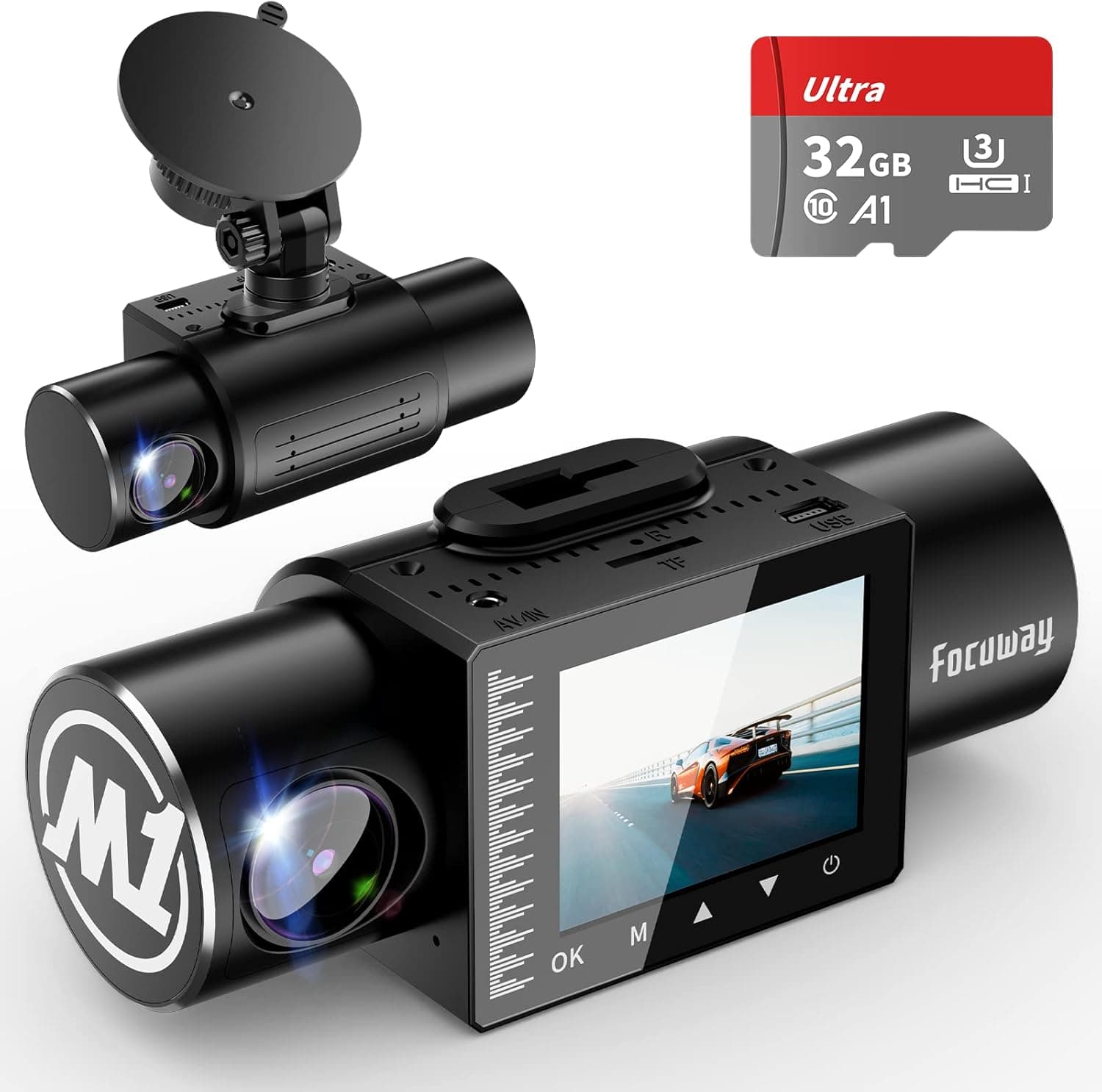 FocuWay Dash Cam Front and Rear Dual 1080P Two Channels with IR Night Vision Car Camera SD Card Included Dashboard Camera Dashcam for Cars HDR Motion Detection and G-Sensor for Car, Taxi