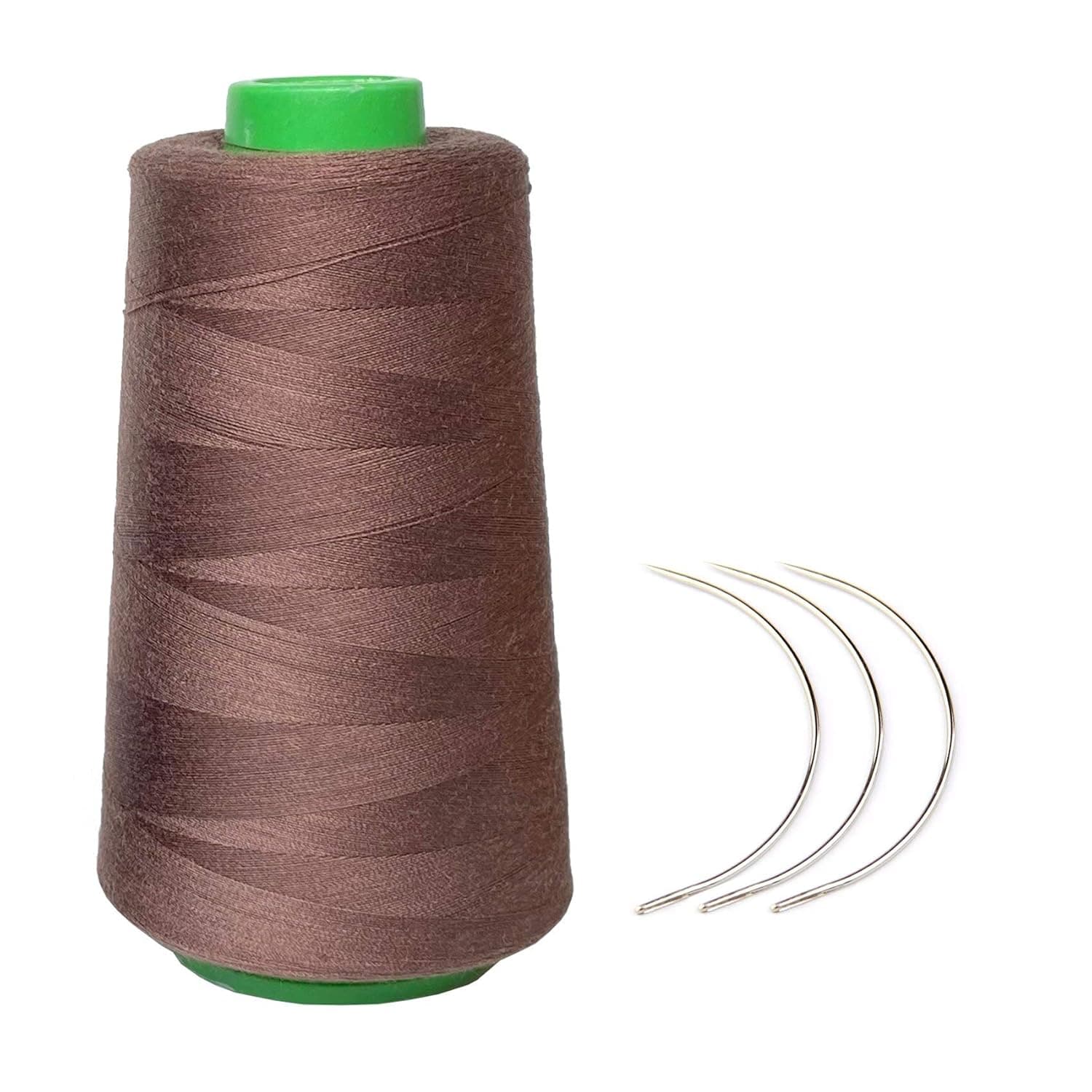 Young Hair Professional Human Hair Sewing Thread with 3pcs Curl Needles Wig Making Polyester ThreadThread 120Gram (Medium Brown)