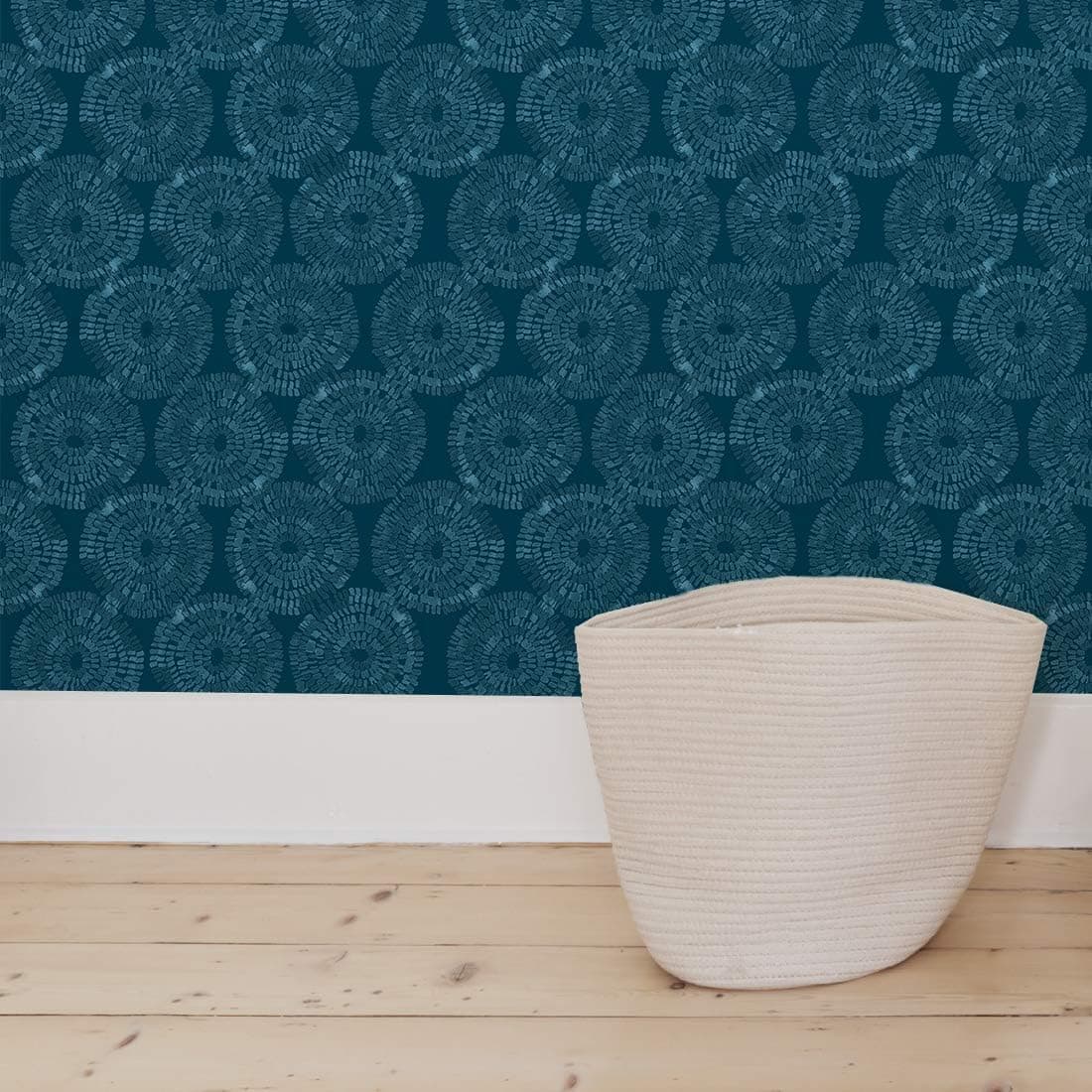 Flipside Painted Blue Teal Circles. Easy to Apply and Easy to Remove Pre-Pasted Wall Paper That Will Not Damage Walls. Each roll is 18ft Long x 18in Wide