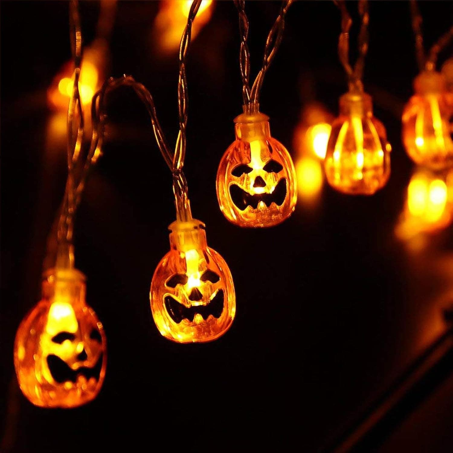 LYHOPE 2 Pack Pumpkin Halloween Lights, 9.51ft 20 LED Battery Operated Jack O'Lanterns Halloween String Lights for Outdoor & Indoor Decoration, Not Include Battery (Orange)