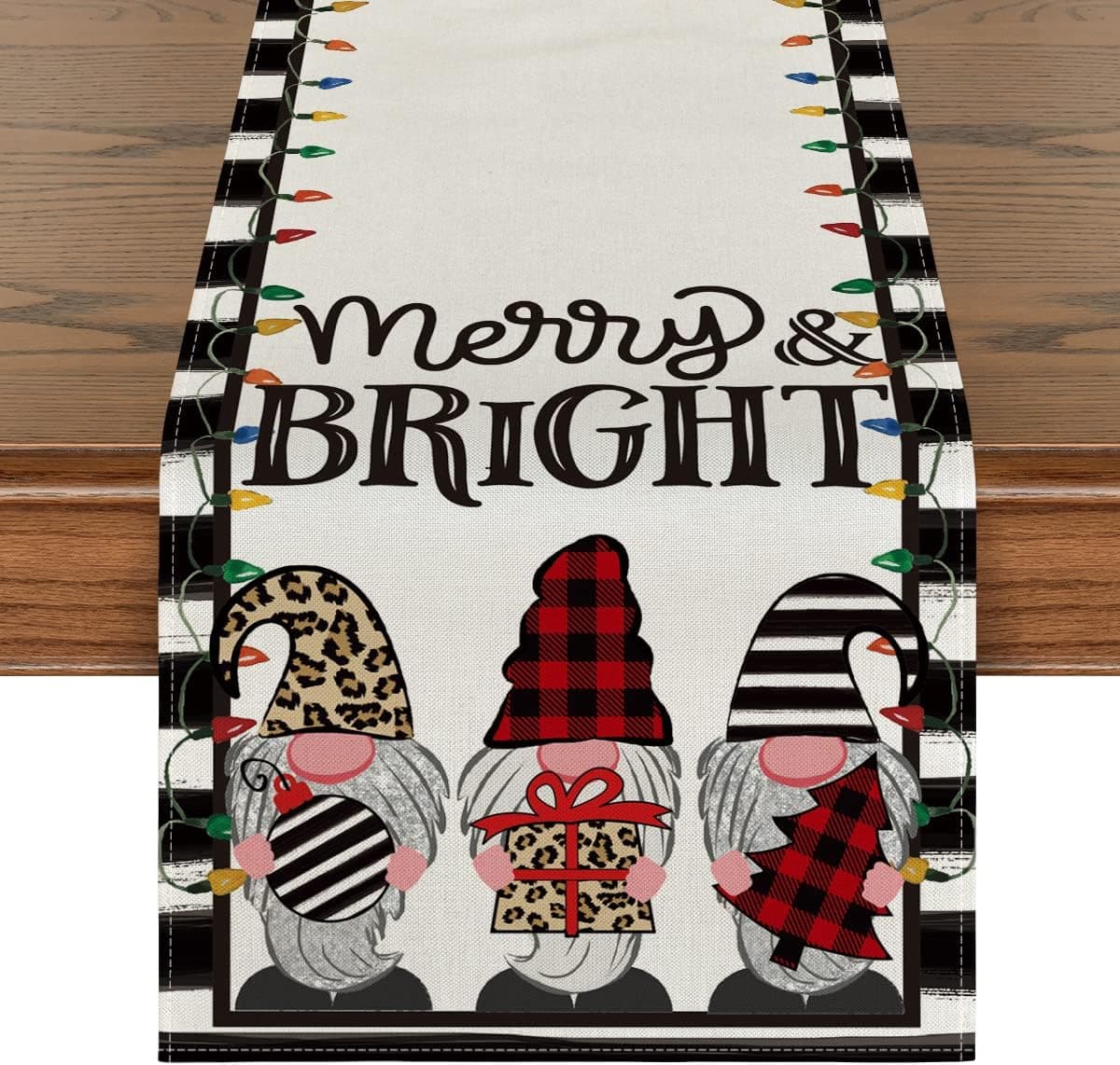Artoid Mode Gnomes Gift Merry and Bright Christmas Table Runner, Seasonal Winter Xmas Holiday Kitchen Dining Table Decoration for Indoor Outdoor Home Party Decor 13 x 72 Inch