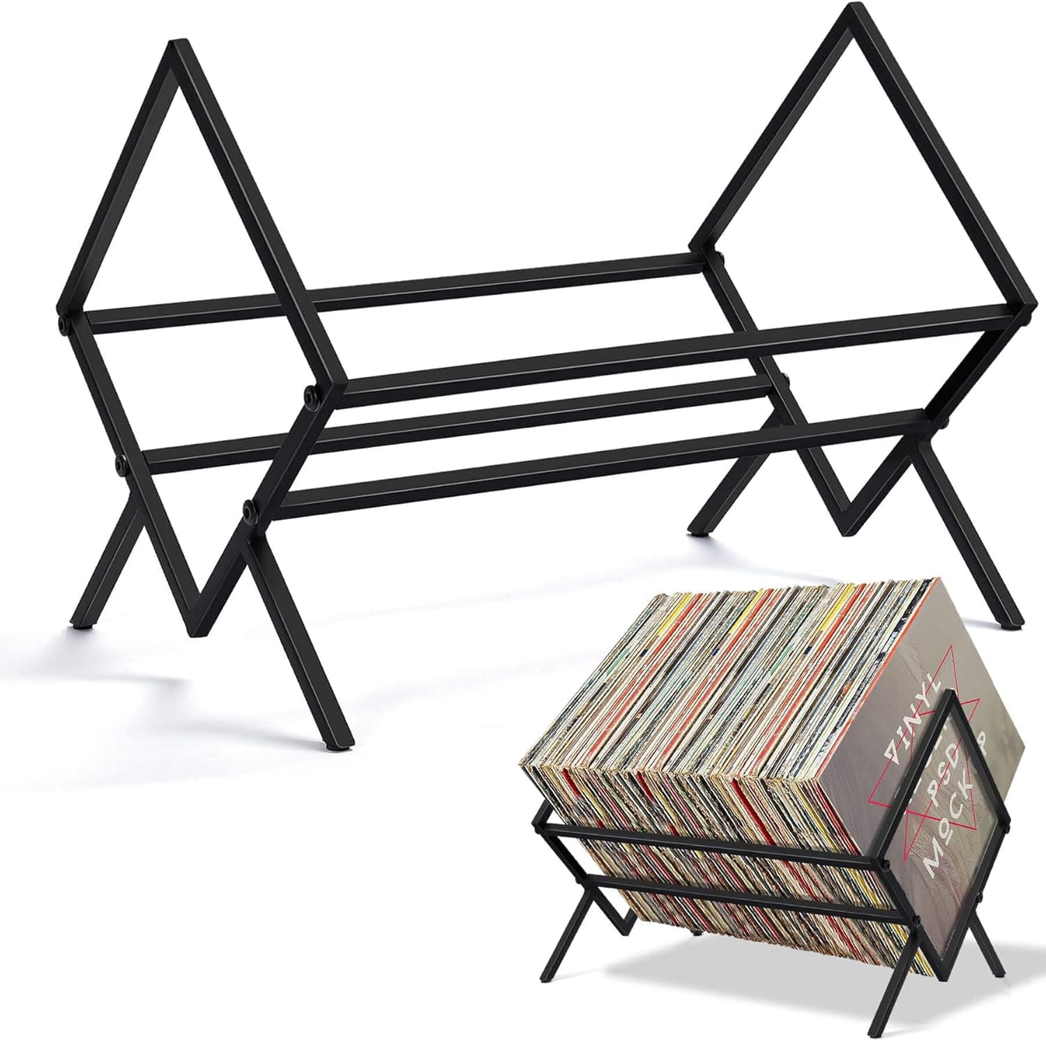 Vinyl Record Storage Holder, Holds About 70-100 Albums,Black Lp Record Holder,Metal Album Storage for Vinyl Records