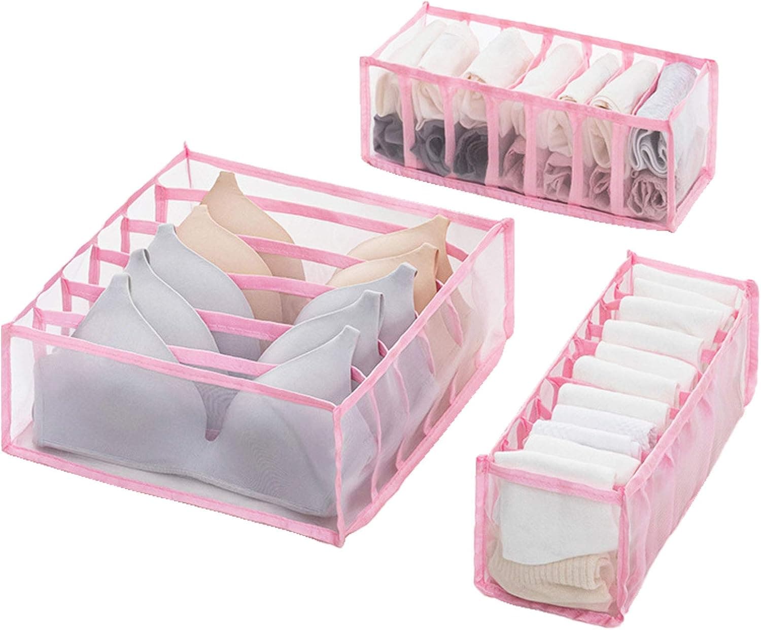 Underwear Storage Compartment Box-Foldable Bra Organizer Drawer with 6/7/11 Lattice Underwear Storage Divider Box for Socks, Bras, Ties