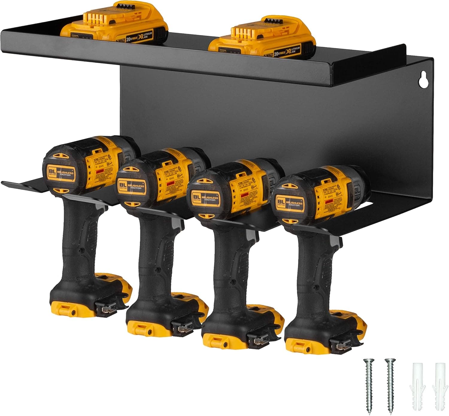 Iron Forge Tools Tool Storage Organizer For Garage - Power Tool Holder, Steel Tool Storage Rack With 5 Drill Corner Charging Slots And Shelf For Tools - Assembled- Black Rolled Steel Workshop Organization And Storage