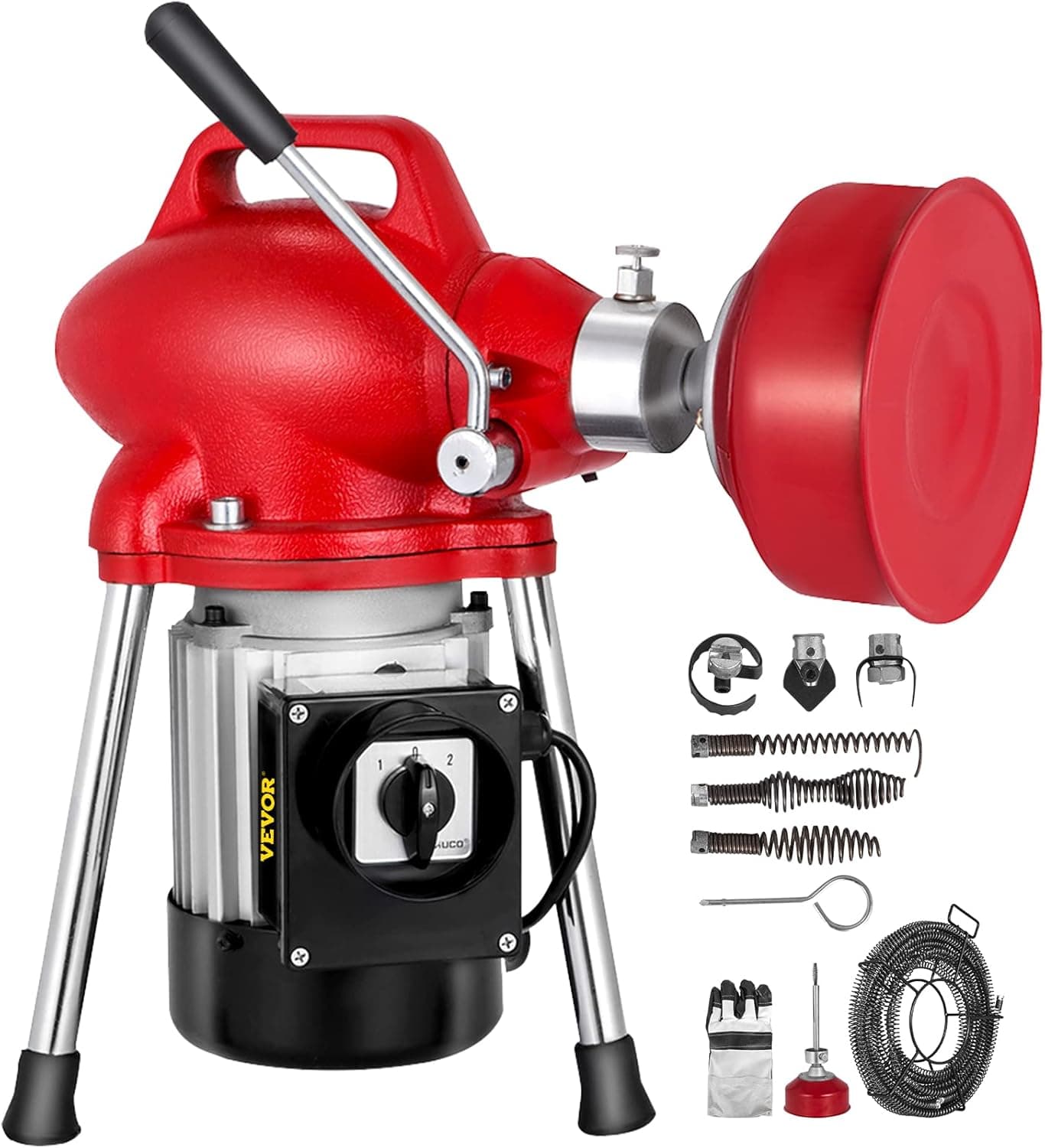 Mophorn Drain Cleaner Machine, 250W 2 Cables, Electric Drain Auger for 3/4" to 4" Pipes, Power Spin with Autofeed Function & 6 Cutters, Sewer Snake for Toilet, Sewer, Bathroom, Sink and Shower