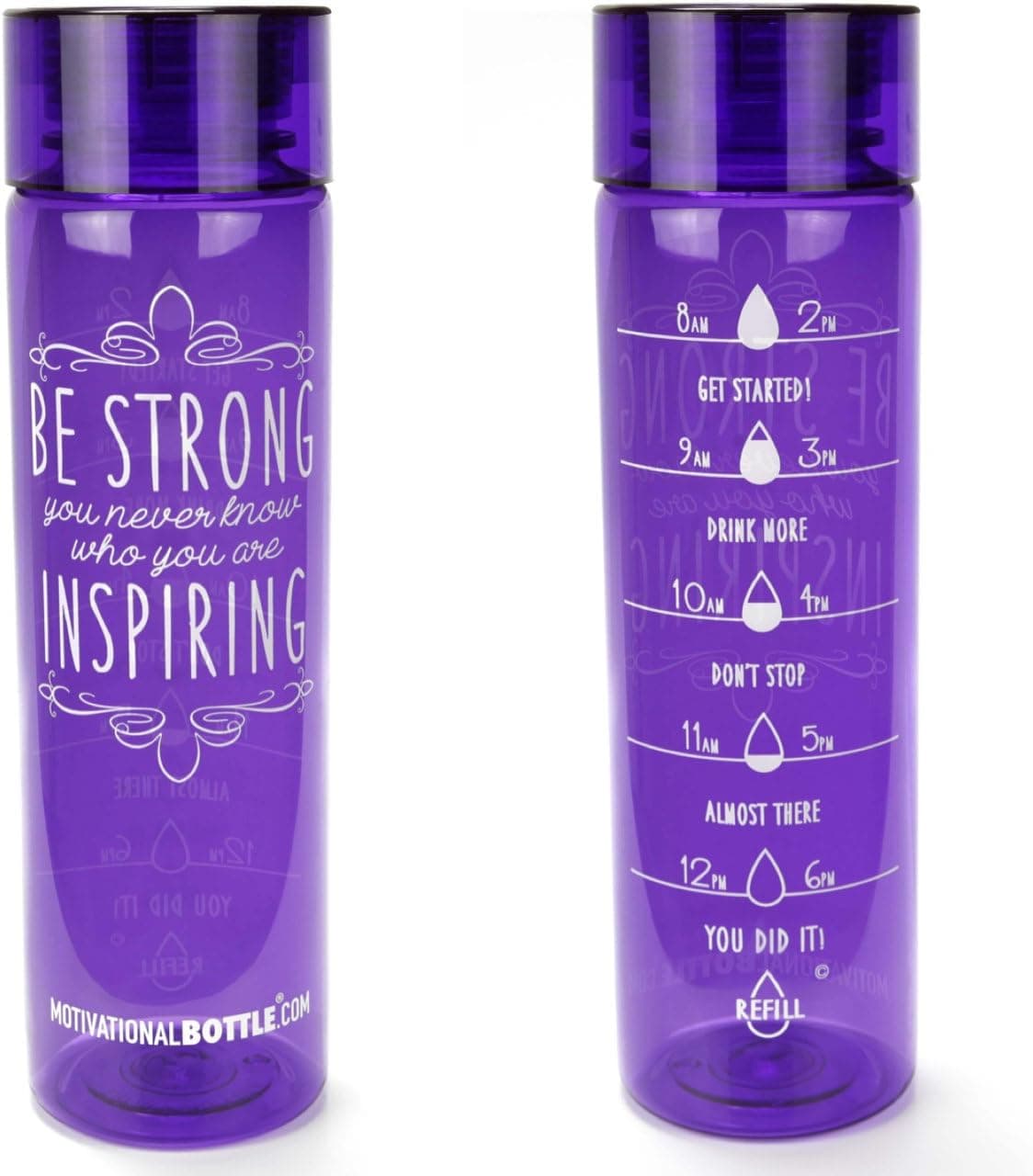 Motivational Bottle 32oz Fitness Workout Sports Water Bottle with Unique Timeline | Measurements | Goal Marked Times for Measuring Your Daily Water Intake, BPA Free Non-Toxic Tritan (Purple)