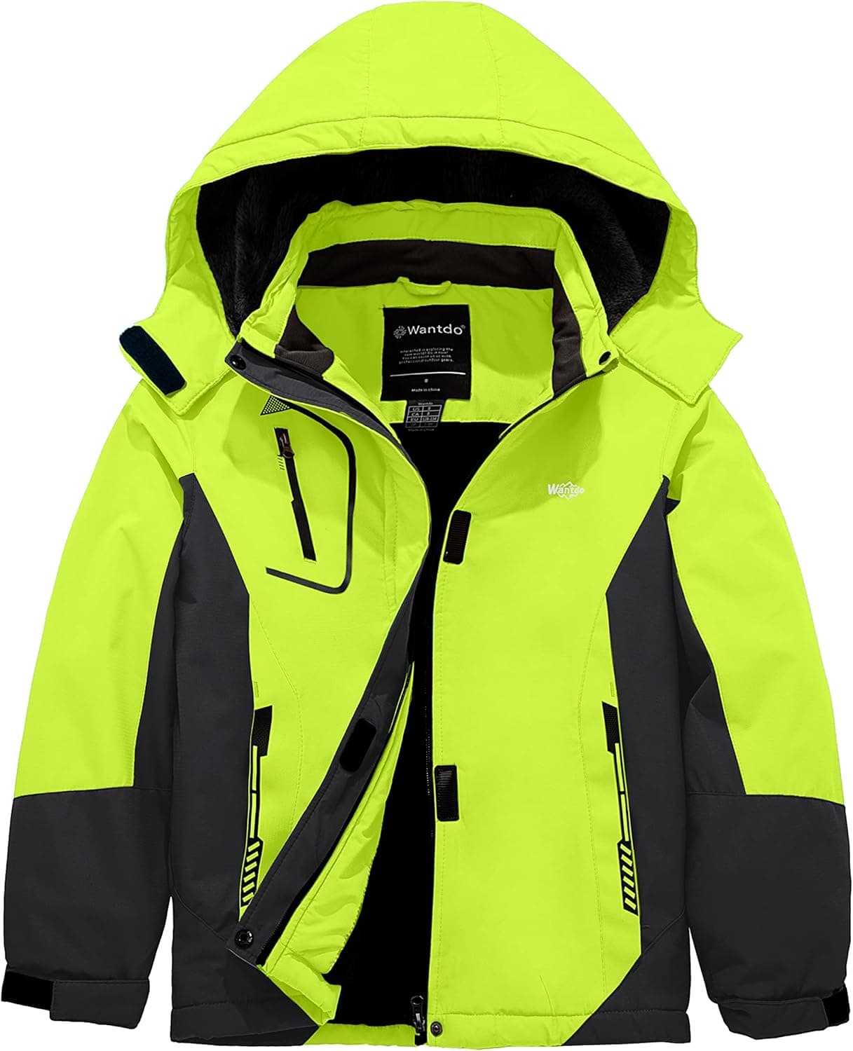 Wantdo Girl's Waterproof Ski Jacket Hooded Fleece Winter Snow Coat Windproof Raincoats Lightweight Outwear