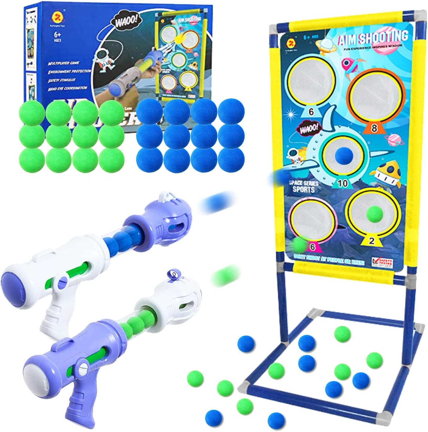 Shooting Game Toy Set for Age 6, 7, 8,9,10+ Years Old Kids Boys - 2pk Foam Ball Popper Air Guns & Shooting Target & 24 Foam Balls Toys for Kids Boy