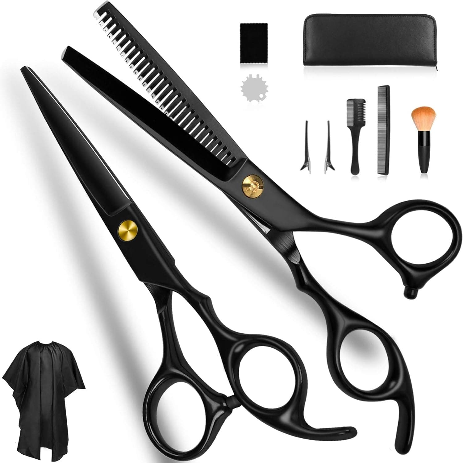 Home Hair Cutting Scissors Set, Haircut Scissors Professional Trimming Thinning Shears Hairdressing Shears Set for Barber (Black)