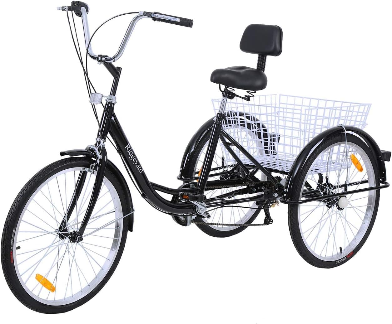 Iglobalbuy Black 6 Speed Three Wheel Adult Tricycle Trike 24” W/Large Size Basket