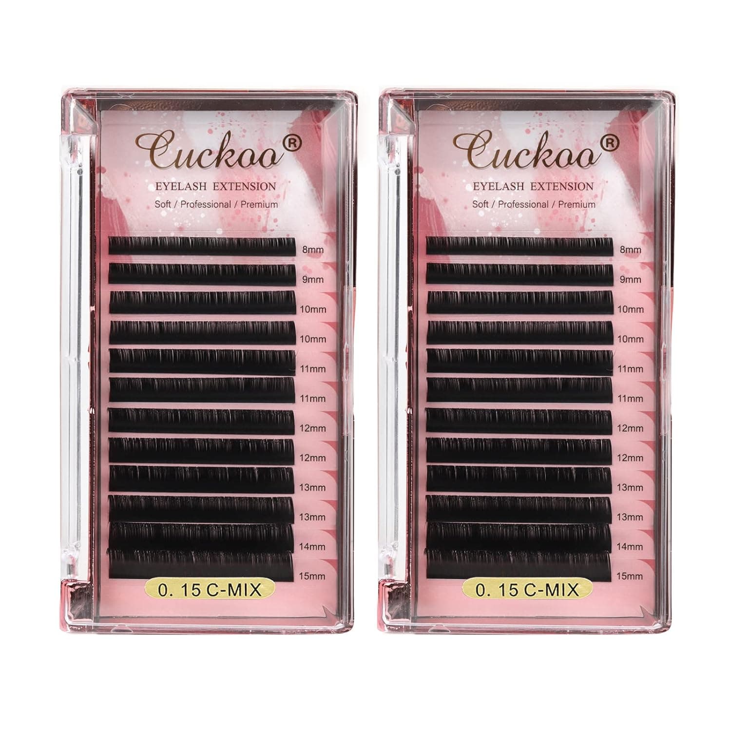 Cuckoo Eyelash Extension Classic Lash Extensions 2 Trays 0.15mm C Curl 8-15mm Eyelash Extensions Supplies Black Individual Eyelashes Lash Extensions Professional Salon Use